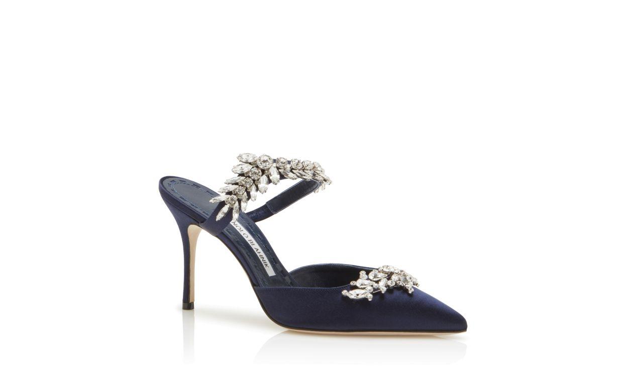 LURUM Navy Satin Crystal Embellished Mules Product Image
