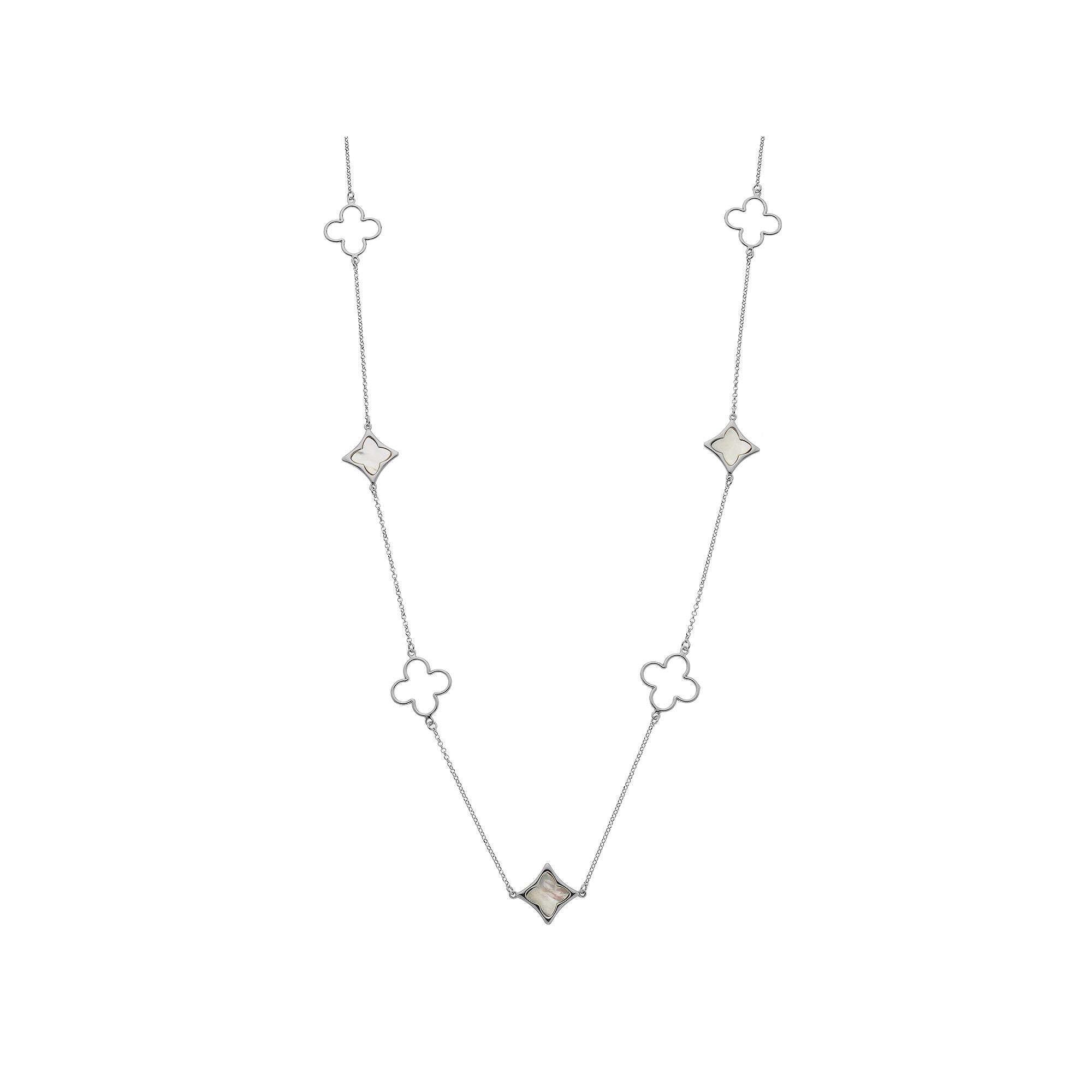 Sterling Silver Mother-of-Pearl Clover Long Station Necklace, Women's Product Image