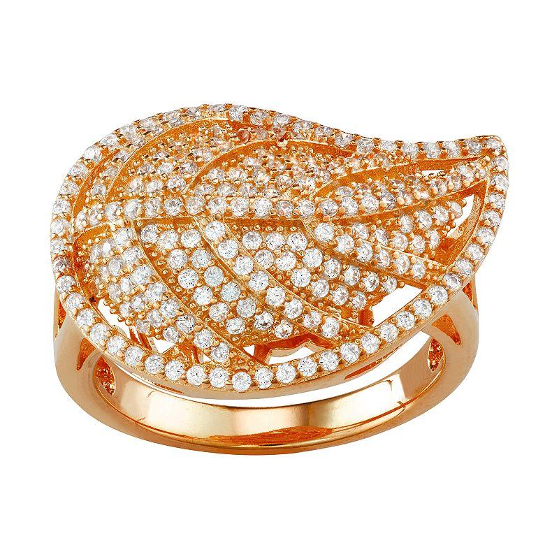 Designs by Gioelli Sterling Silver Cubic Zirconia Leaf Ring, Womens 14k Gold Plated Product Image
