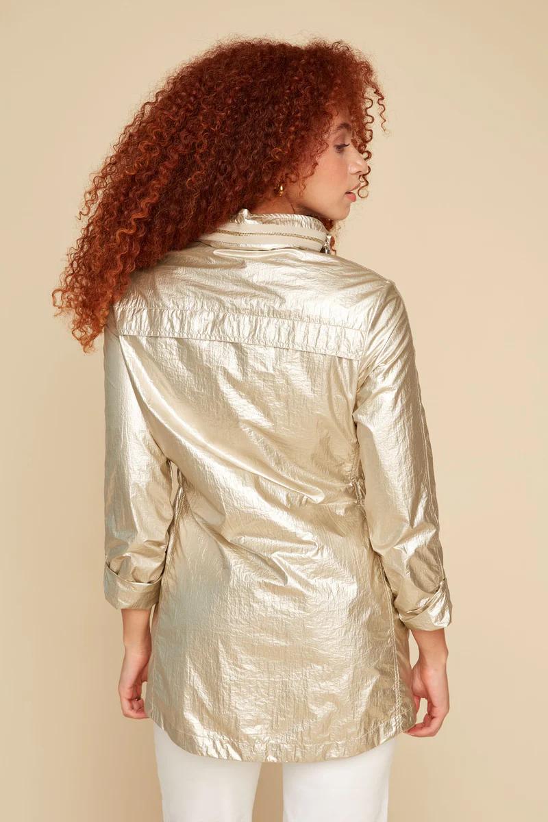 Crinkeled Metallic Long Sleeved Hooded Jacket Product Image