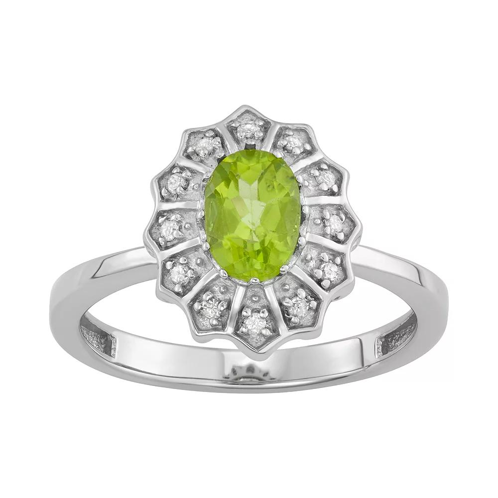 Jewelexcess 0.80 CTW Amethyst Gemstone & 1/10 CTW White Diamond Sterling Silver Ring, Women's, Size: 6, Peridot Product Image
