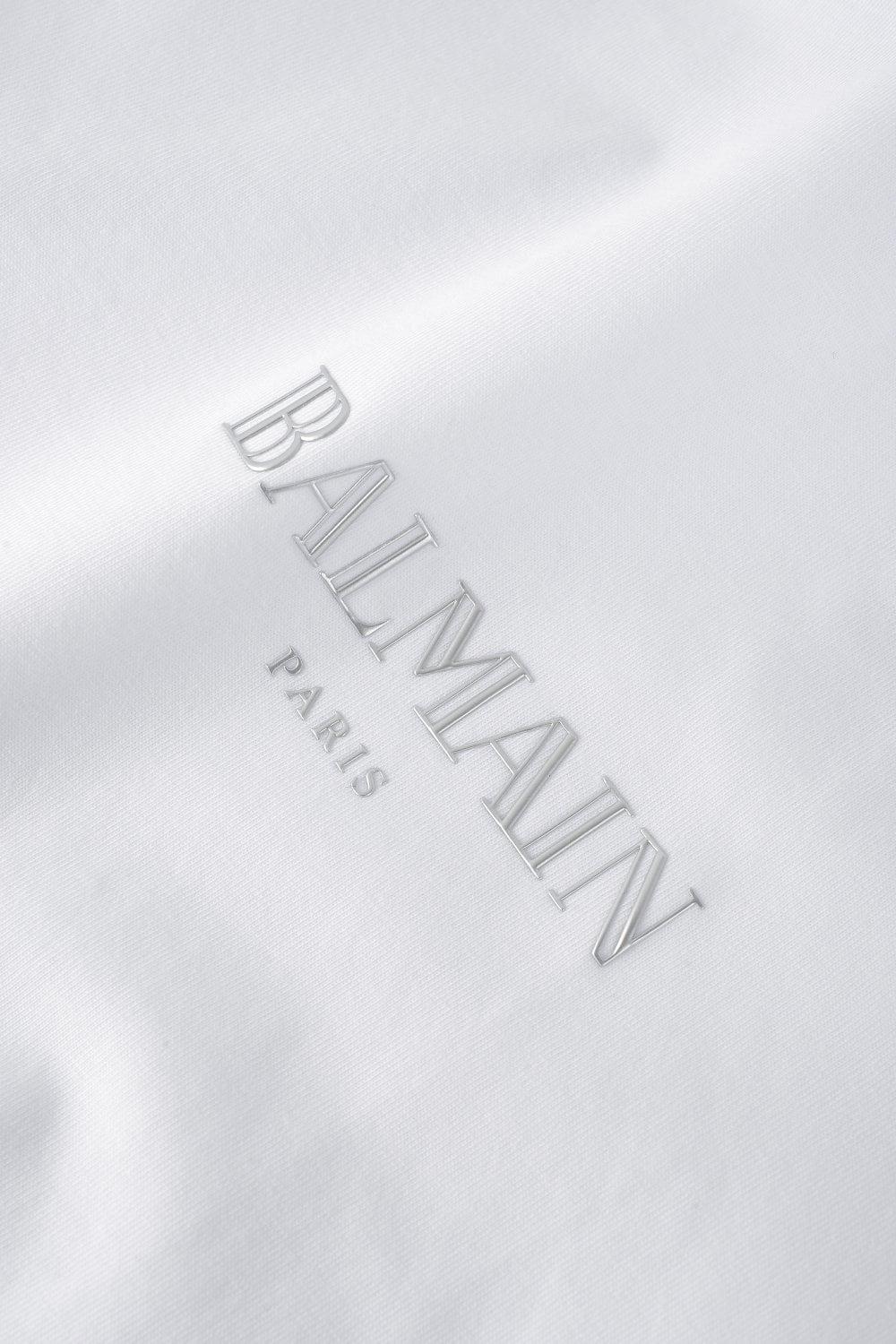 BALMAIN Flocked Logo Classic-fit T-shirt In White Product Image