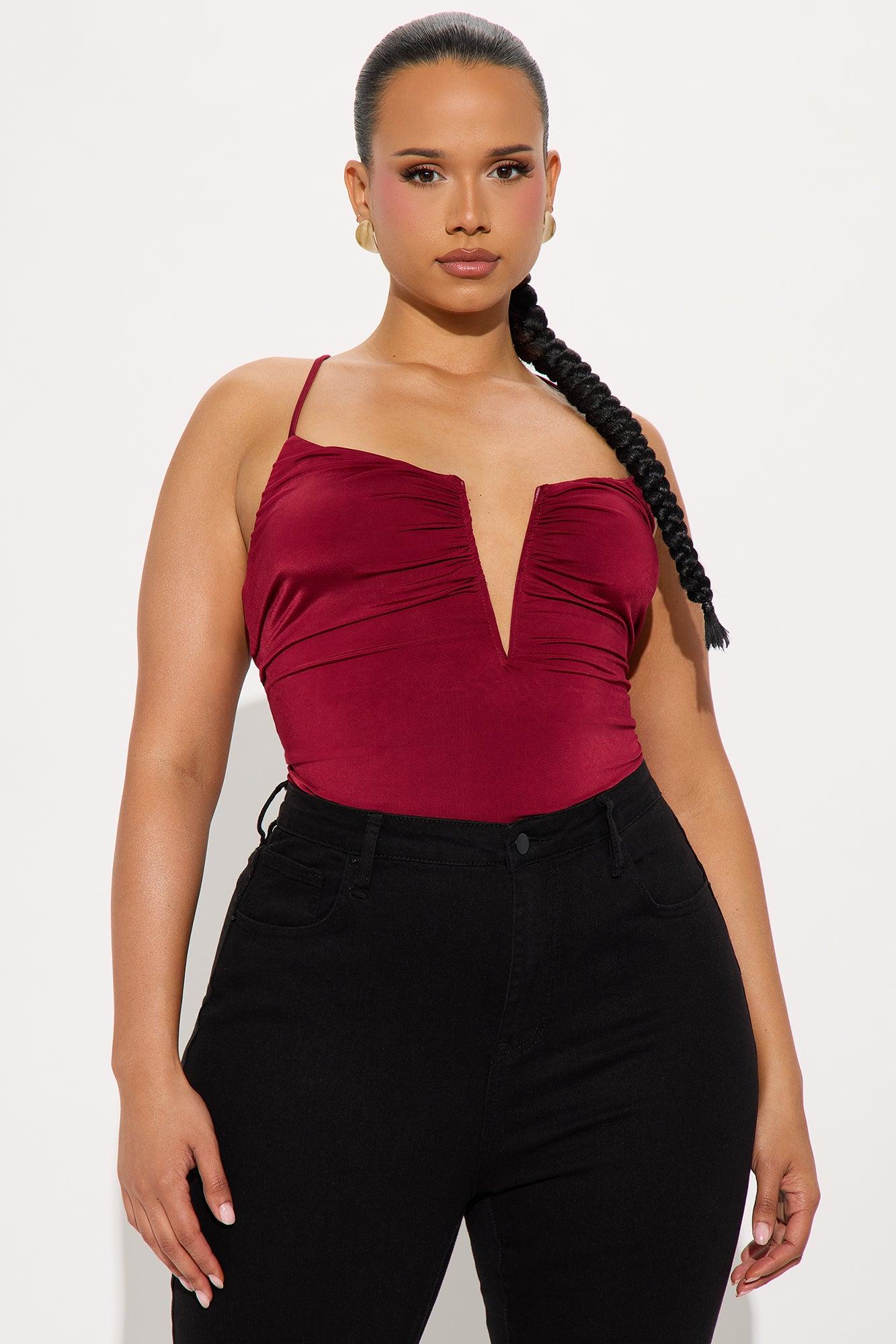 Very Unyielding V-Wire Ruched Bodysuit - Burgundy Product Image