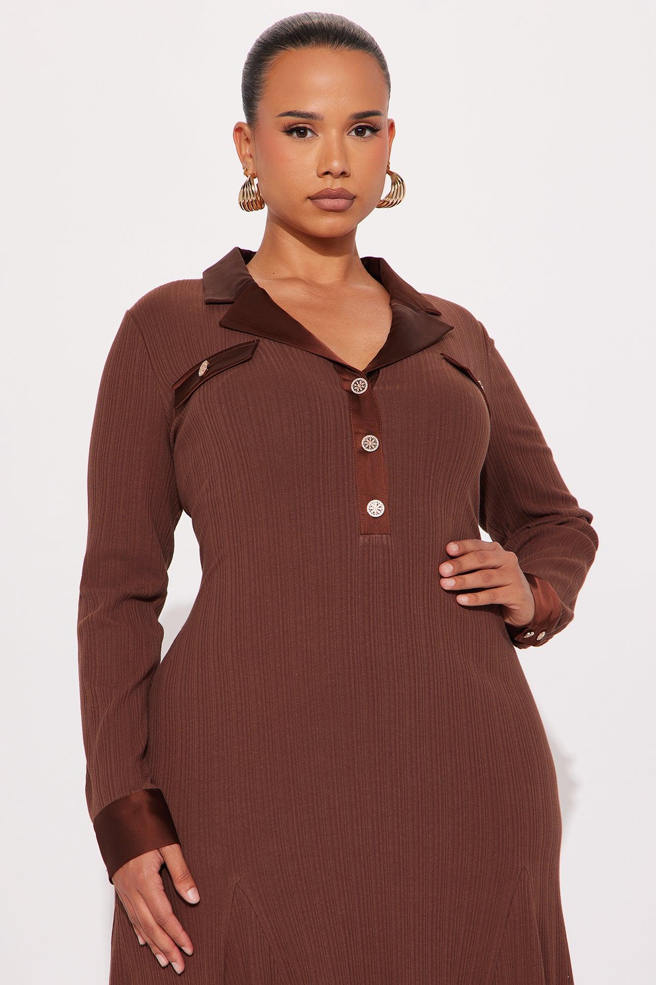 Marisol Ribbed Midi Dress - Brown Female Product Image
