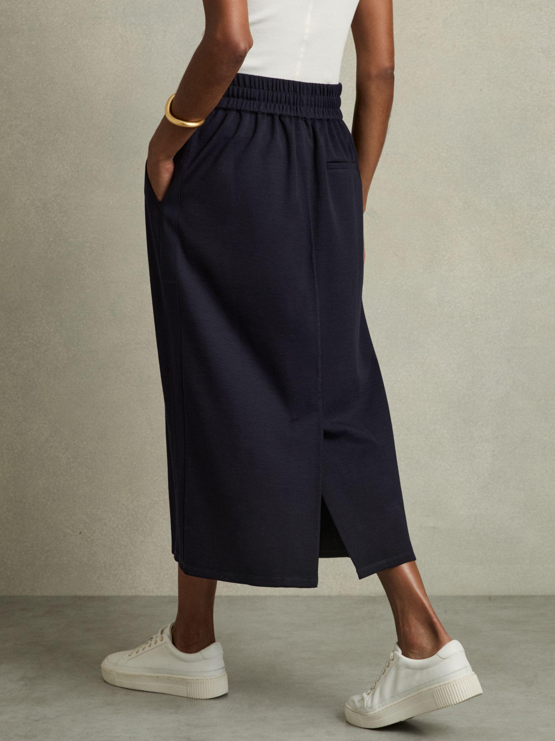 Wool-Blend Ruched Jersey Midi Skirt in Navy Product Image