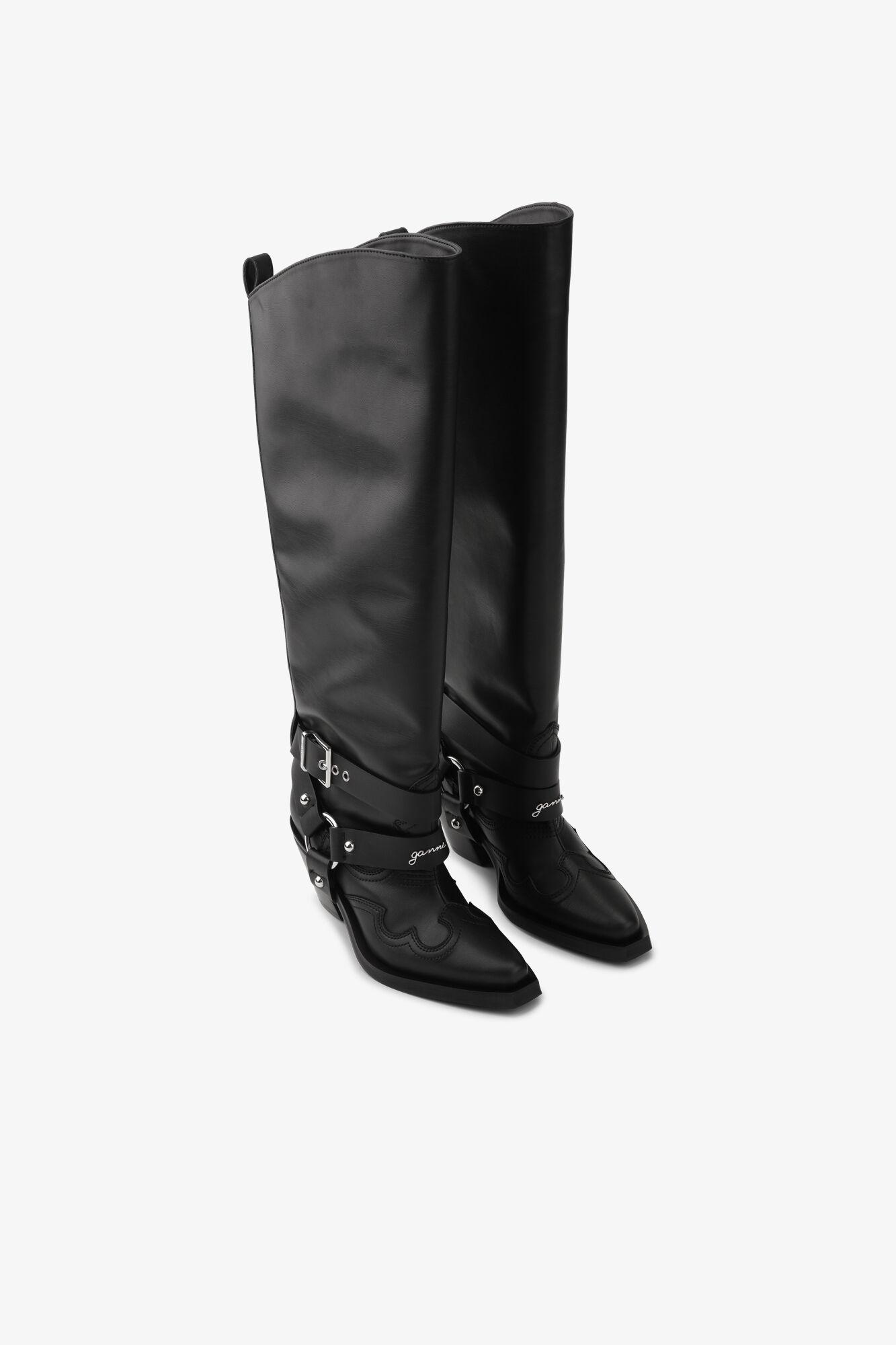 Black High Shaft Embroidered Western Boots Product Image