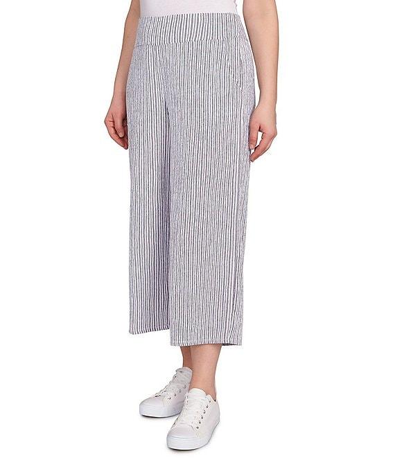 Ruby Rd. Puckered Stripe Knit Wide Leg Pull-On Pants Product Image