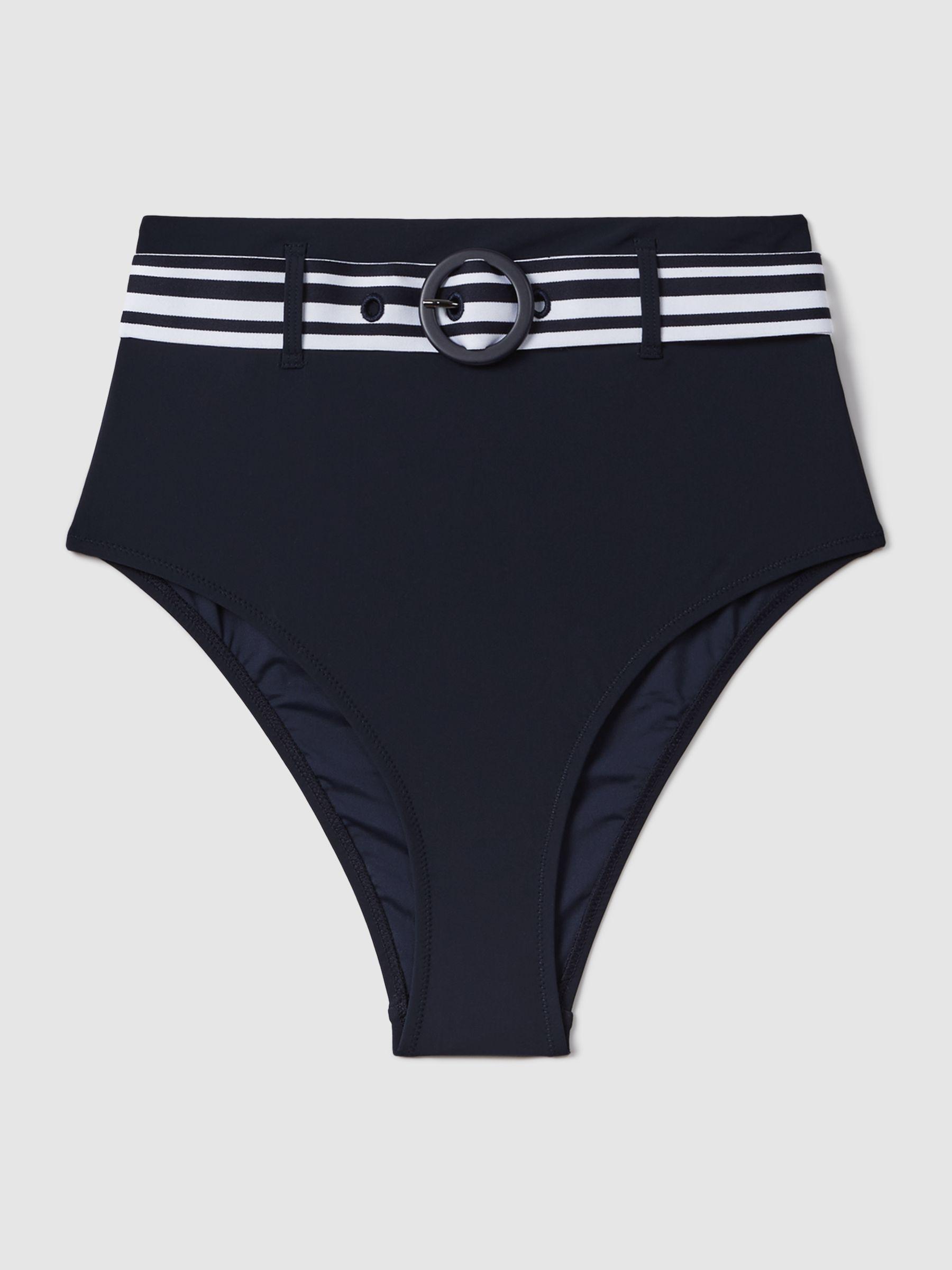 High Rise Belted Bikini Bottoms in Navy/White Product Image