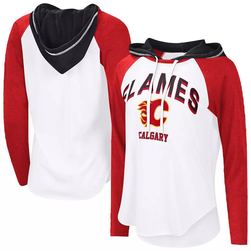 Women's G-III 4Her by Carl Banks  White Calgary Flames VIP Raglan Long Sleeve Hoodie T-Shirt, Size: Small, Flm White Product Image