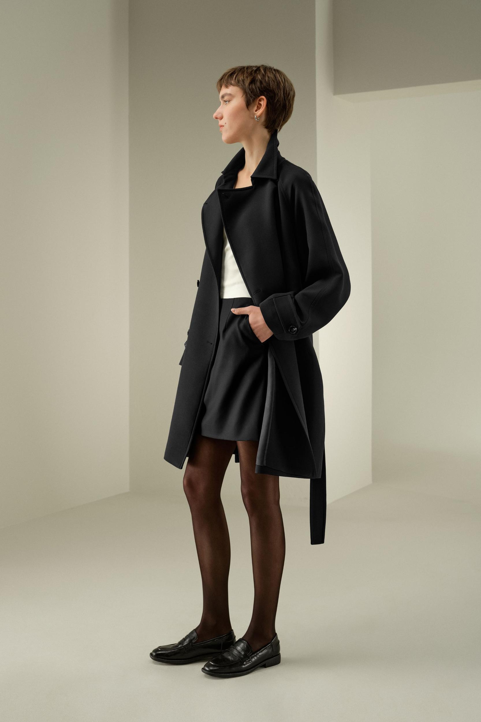 Double-Breasted Silk-Blend Belt Coat Product Image