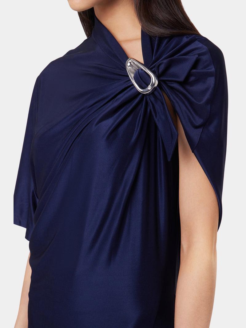 NAVY ASYMMETRICAL LONG DRESS IN JERSEY Product Image