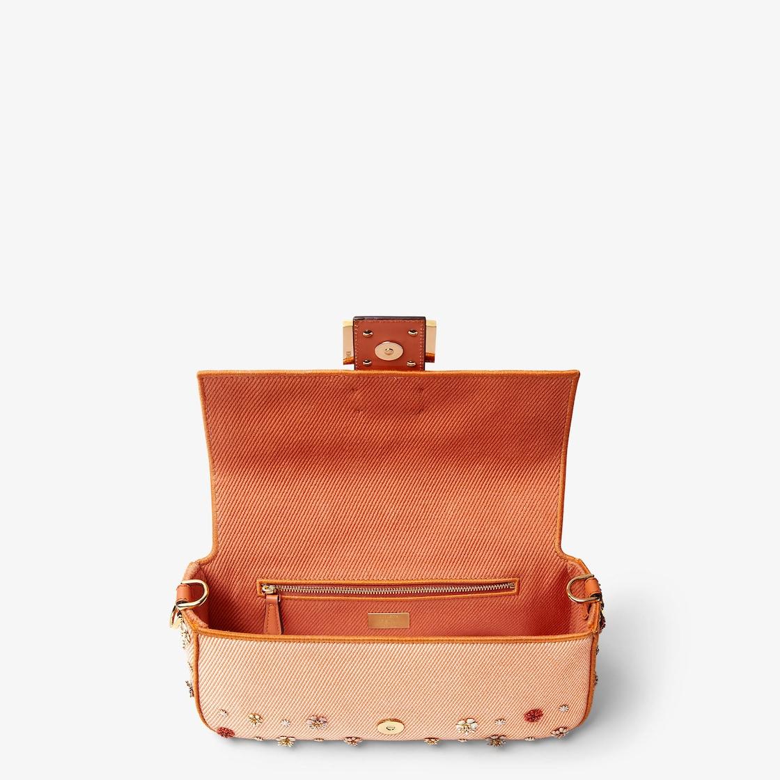BaguetteFendi Flower Bouquet orange denim-effect jacquard bag Product Image