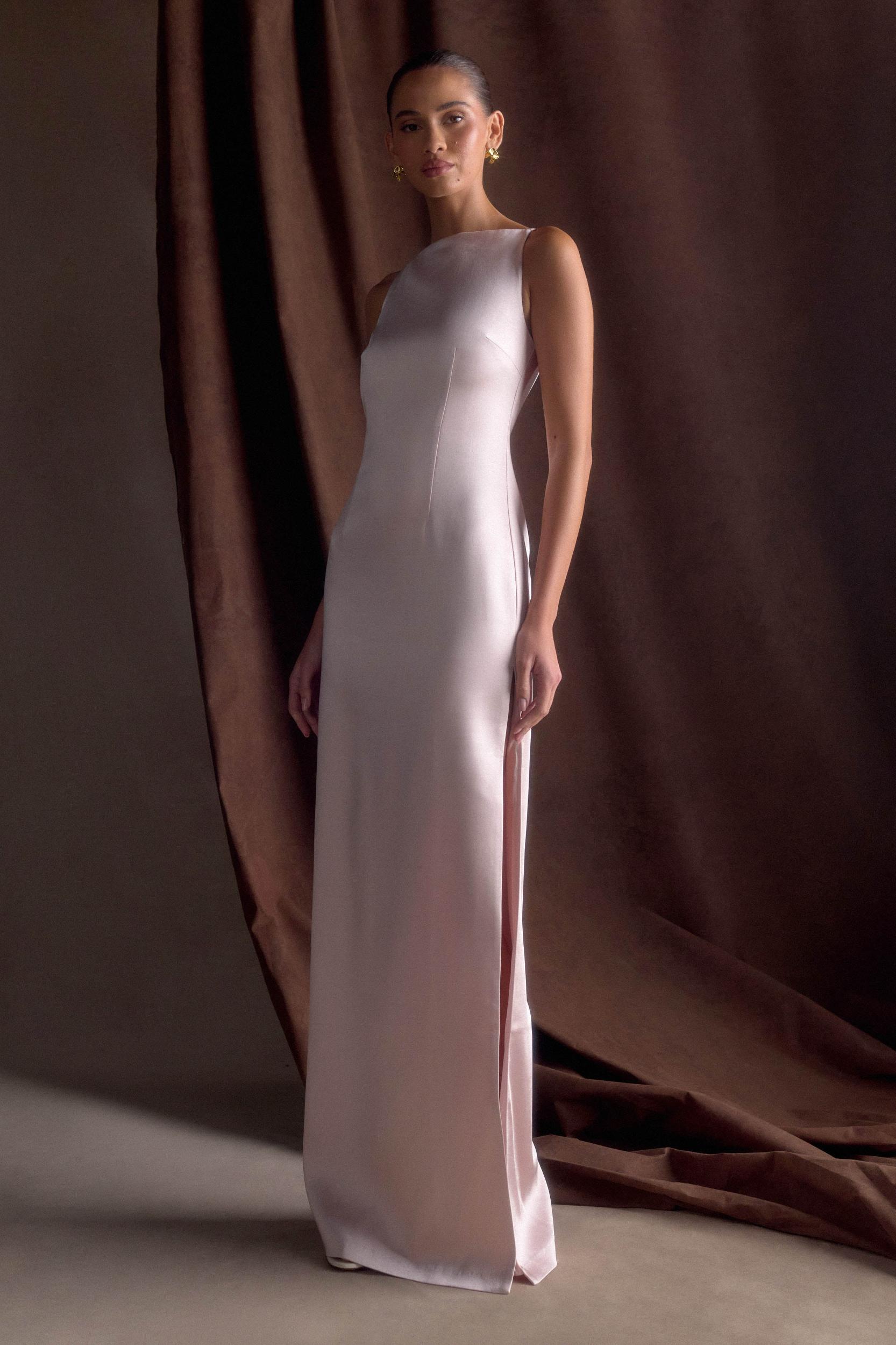 Violet Sleeveless Satin Maxi Dress - Soft Pink Product Image