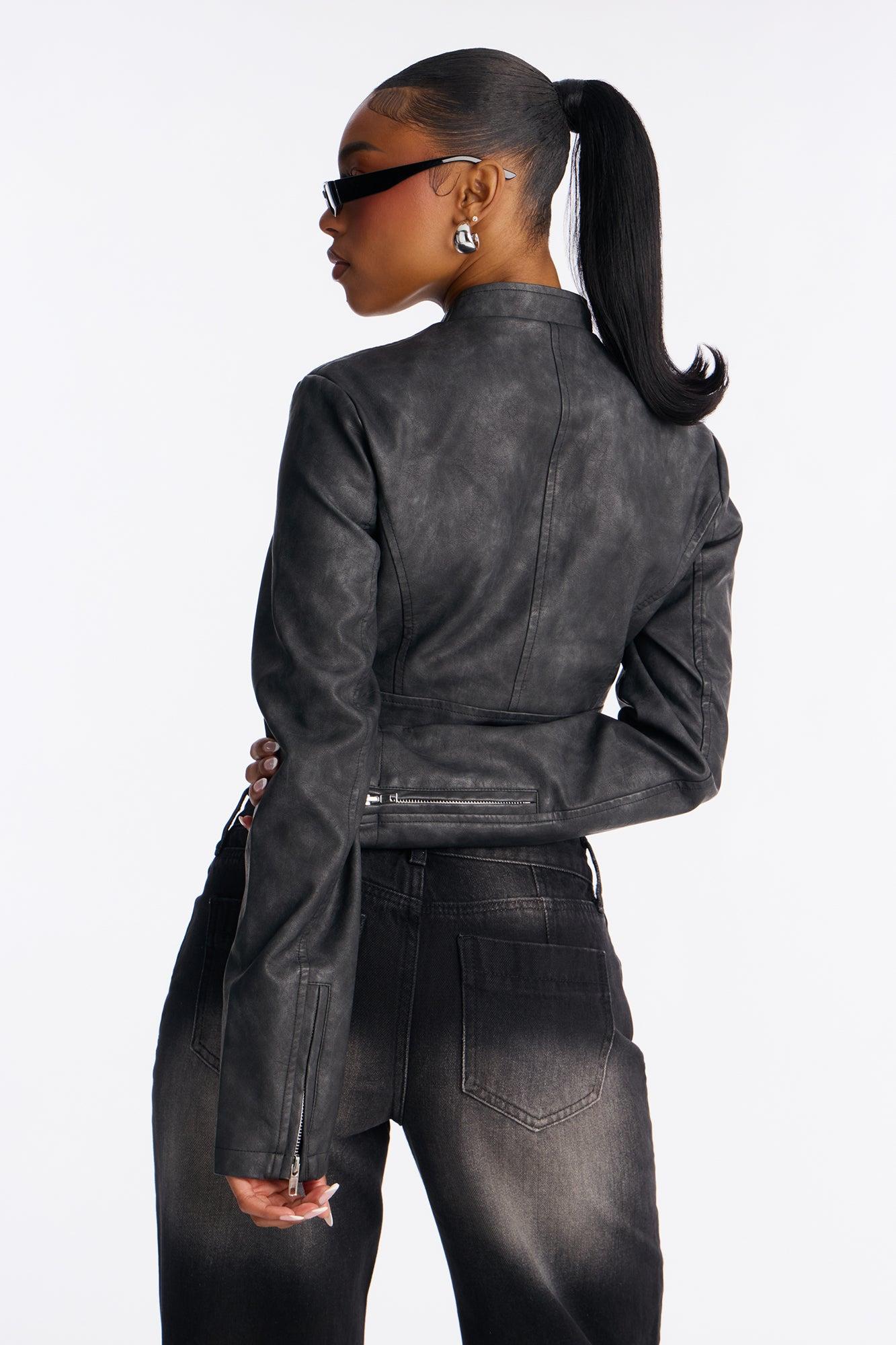 Ines Washed Faux Leather Jacket - Black Female Product Image