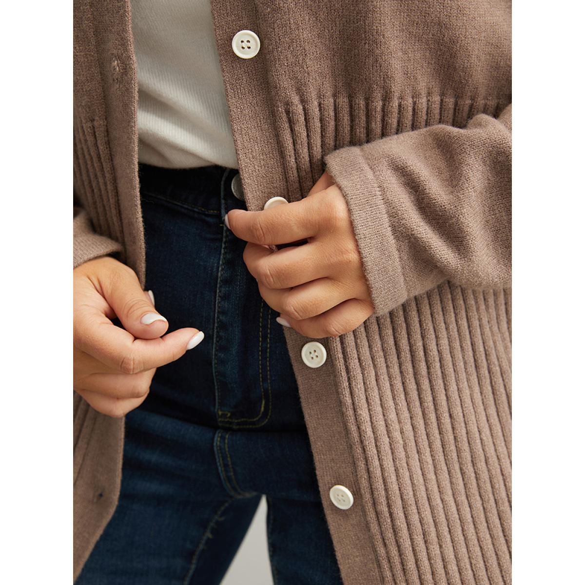 Plus Size Supersoft Essentials Plain Button Up Texture Cardigan Rouge Women Casual Loose Long Sleeve Dailywear Cardigans BloomChic 30/6X Product Image