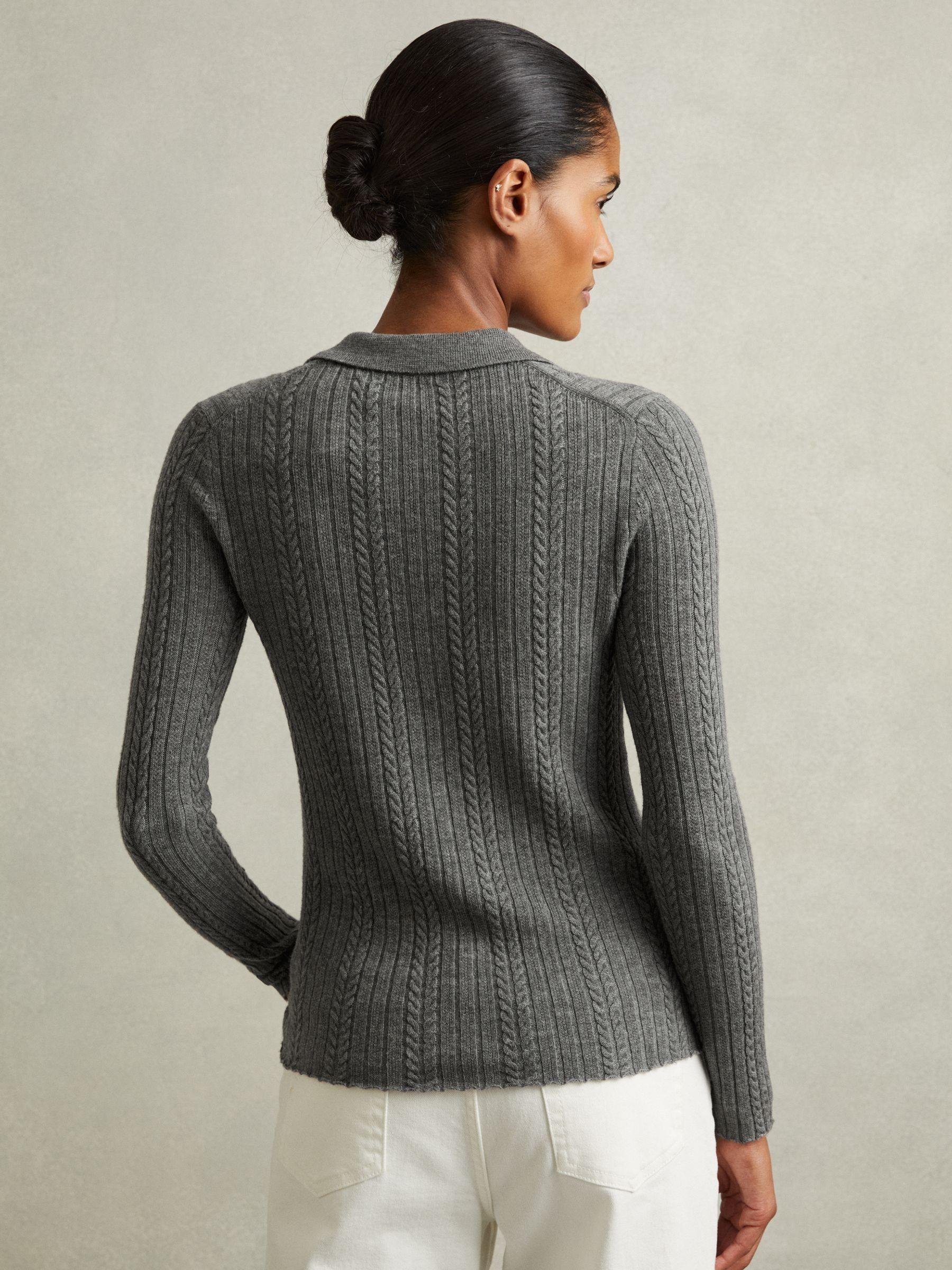 Wool Cable Knit Polo Neck Jumper in Charcoal Product Image
