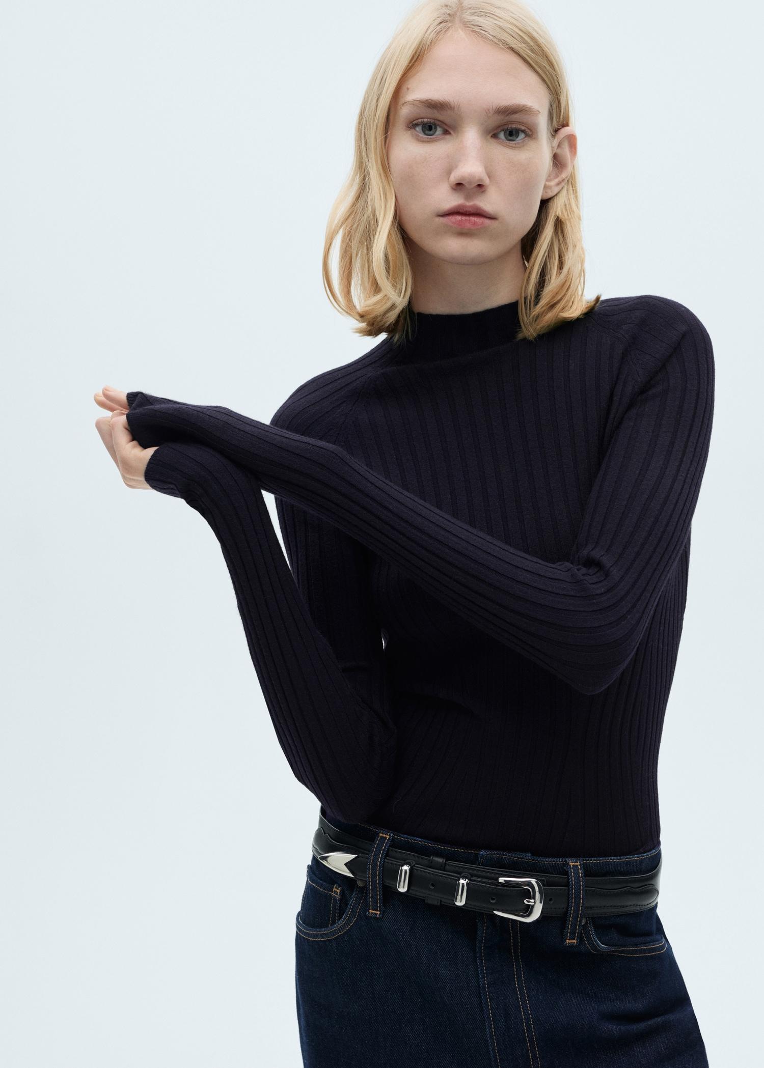 Ribbed sweater with perkins neck - Women | MANGO USA Product Image