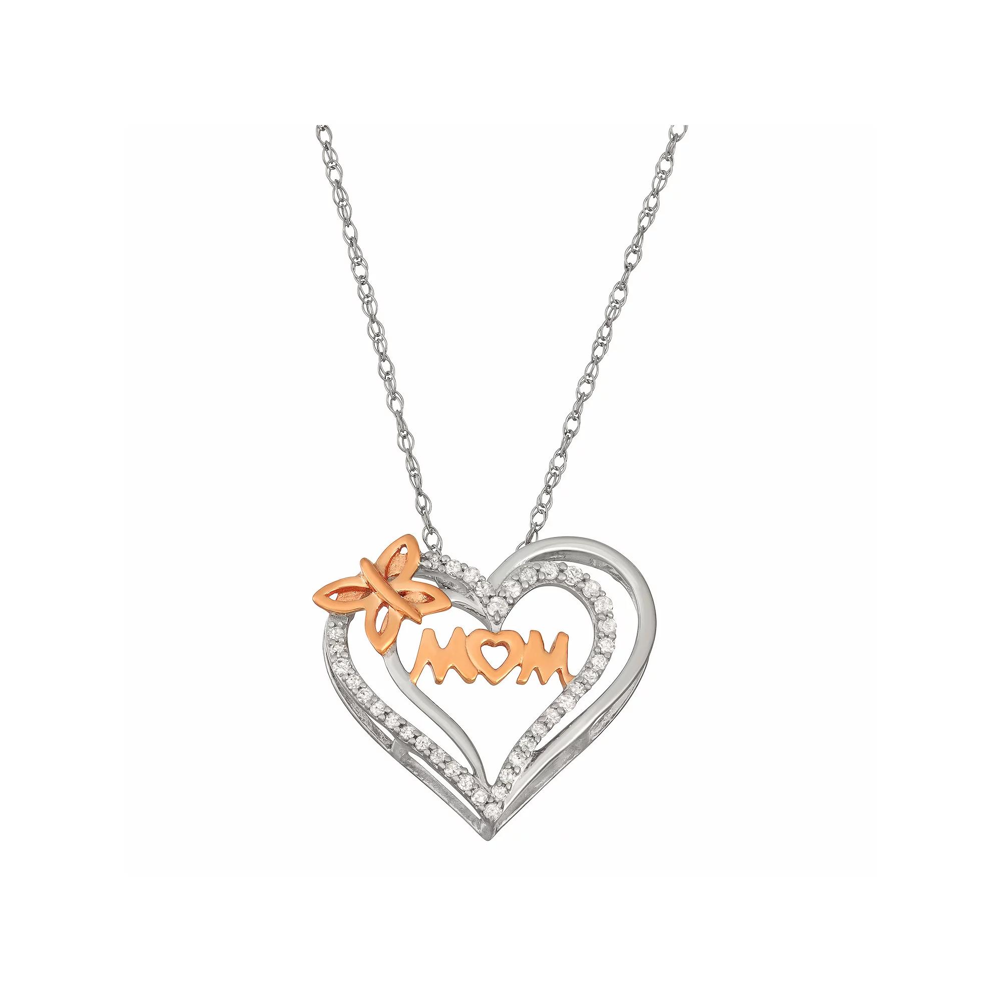 HDI 10k White Gold 1/10 Carat T.W. Diamond Mom Heart Pendant Necklace, Women's, 10k Two Tone Product Image