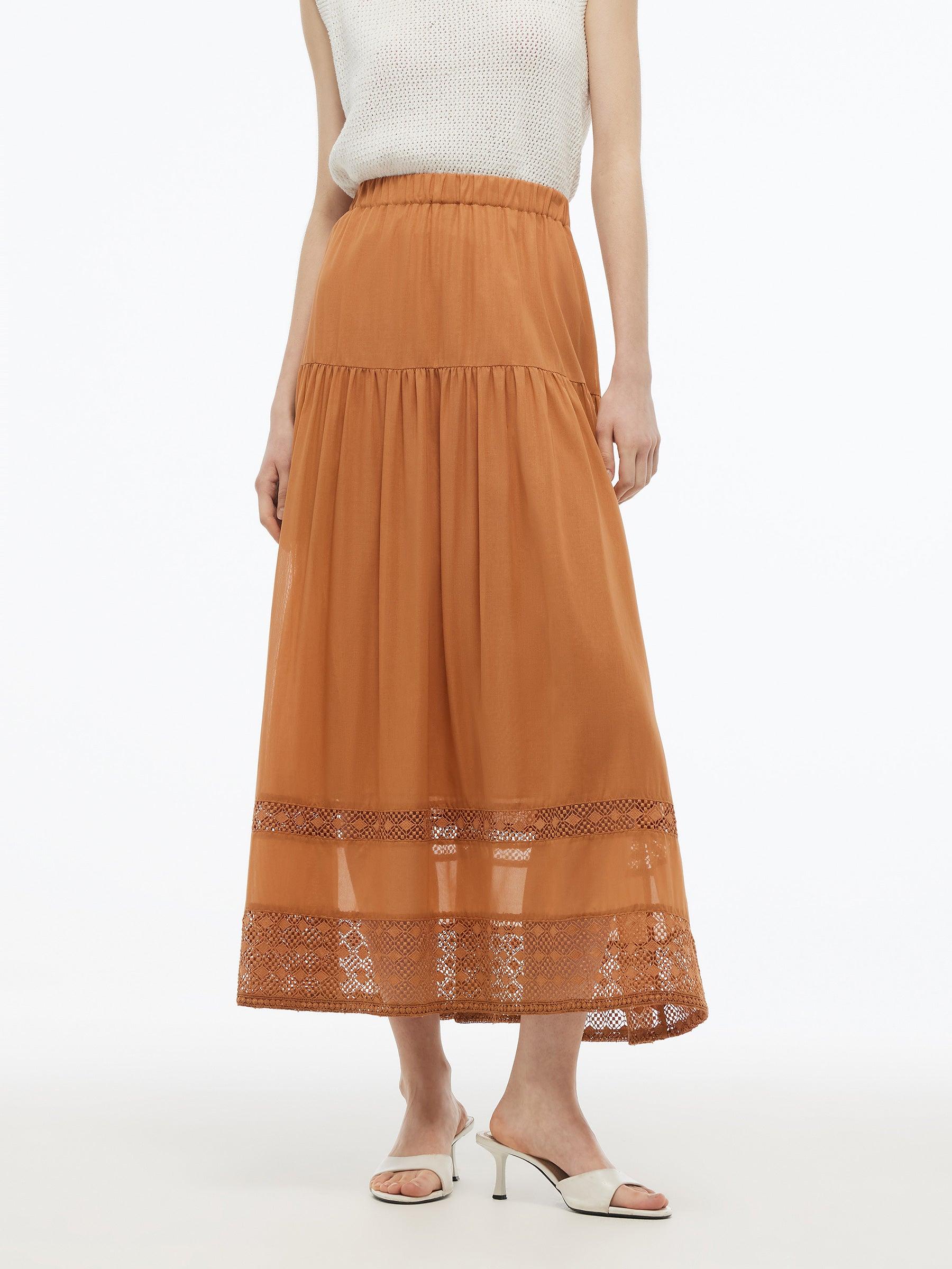 100% Cotton Patchwork Lace Embroidered Women Skirt Product Image