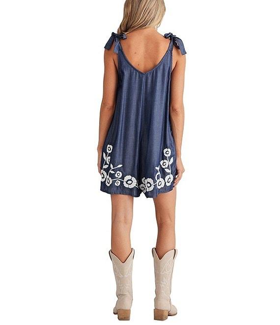 Talisman Temple V-Neck Sleeveless Floral Embroidered Mini Romper Product Image