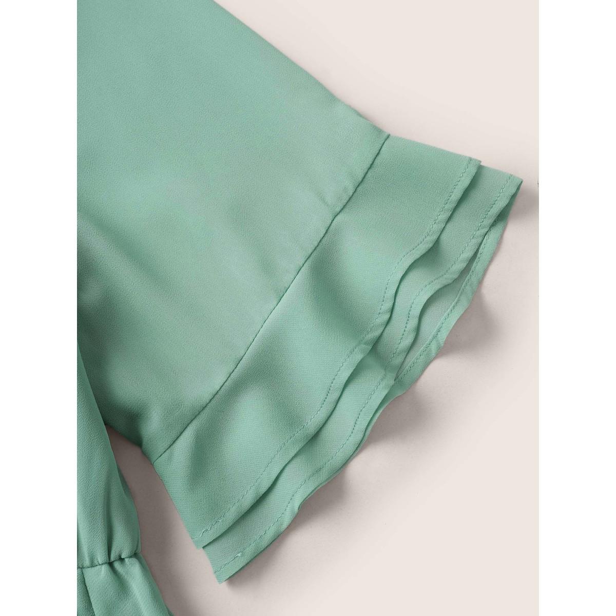 Plus Size Solid Bowknot Patchwork Tiered Ruffle Sleeve Dress Turquoise Women Elegant Non V-neck Half Sleeve Curvy Midi Dress BloomChic 30/6X Product Image