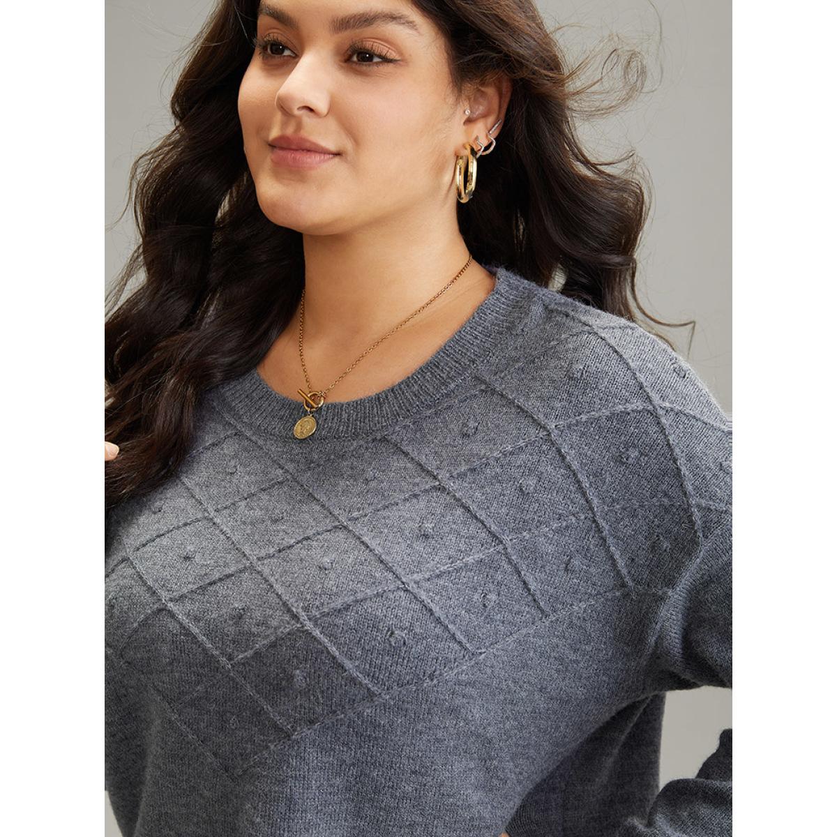 Plus Size Supersoft Essentials Textured Crew Neck Drop Shoulder Pullover DimGray Women Casual Loose Long Sleeve Round Neck Dailywear Pullovers BloomChic 10/M Product Image