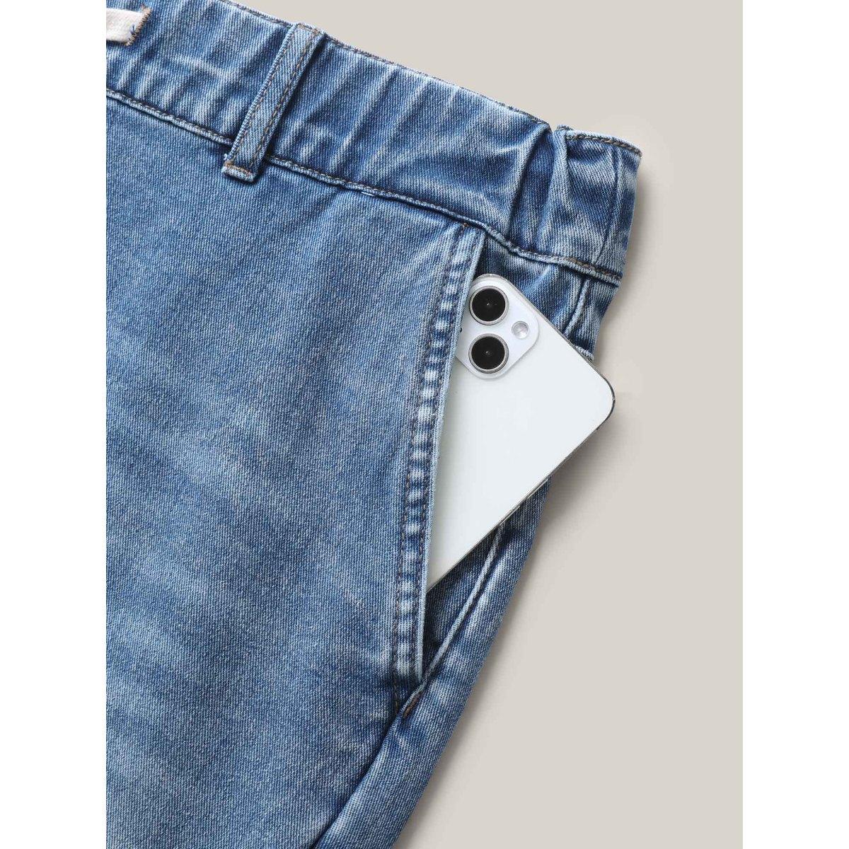 Plus Size Drawstring Waist Jogger Boyfriend Jeans Women Midblue Leisure Medium stretch Slanted pocket Jeans BloomChic 28/5X Product Image