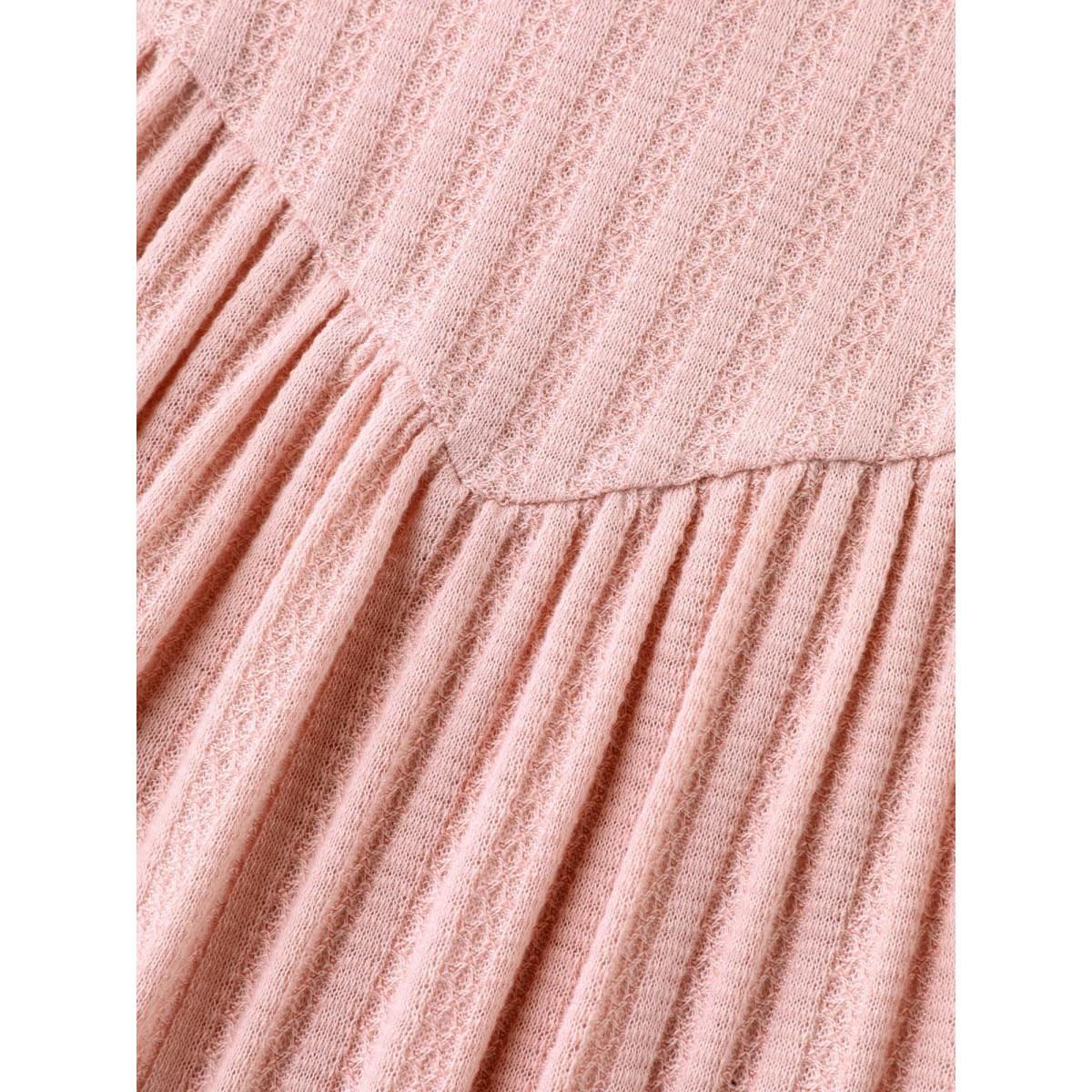 Plus Size Waffle Lotus Leaf Sleeve Flowy T-Shirt Nudepink Women Texture V-neck Loose Everyday-Casual T-shirts BloomChic 10/M Product Image