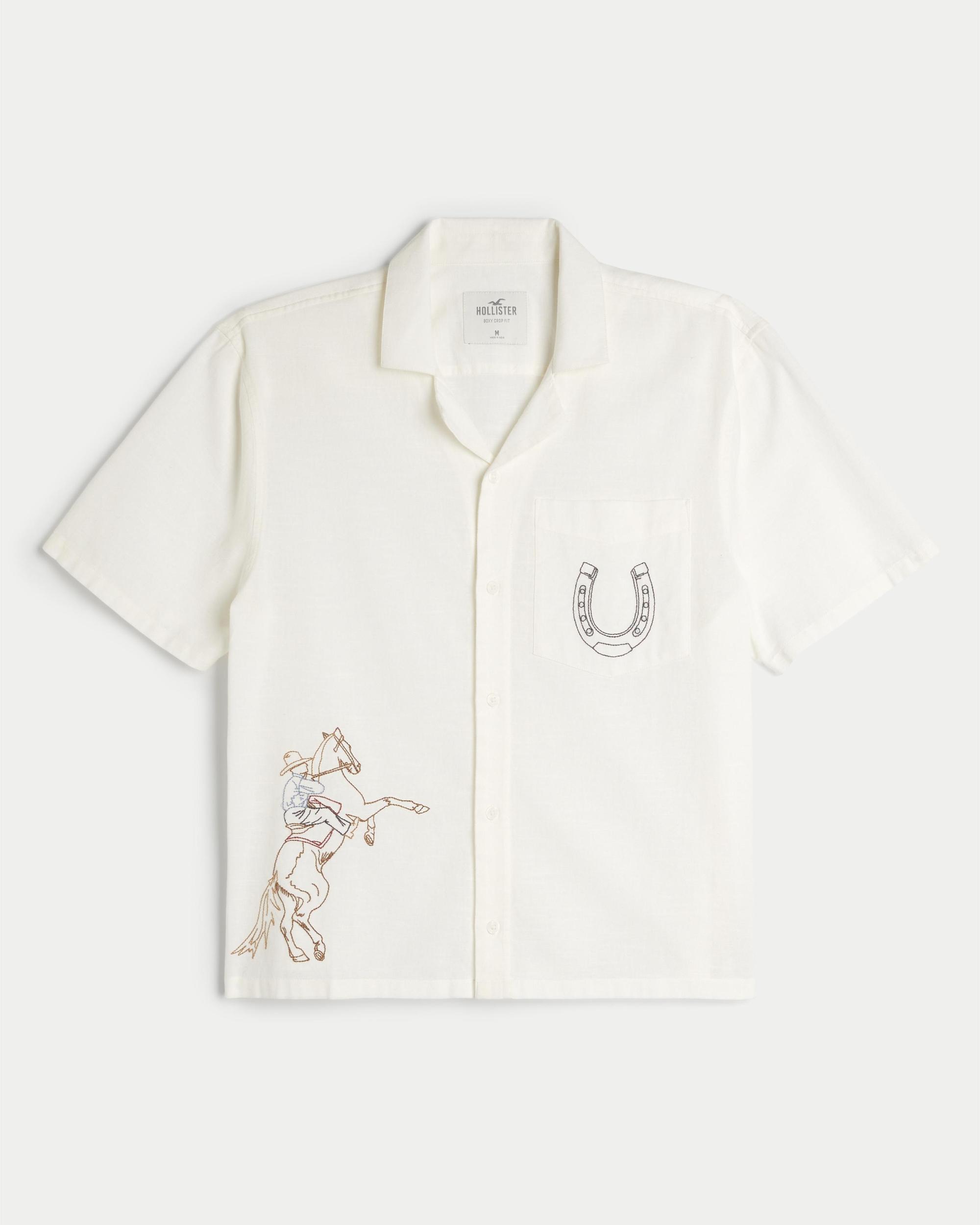 Boxy Cropped Short-Sleeve Poplin Shirt Product Image