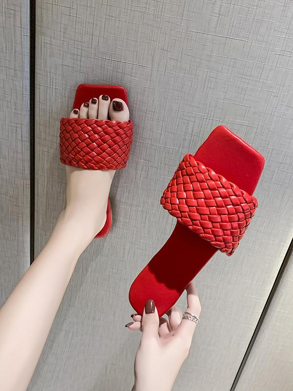 Open Toe Solid Color Split-Joint Square-Toe Slippers Product Image