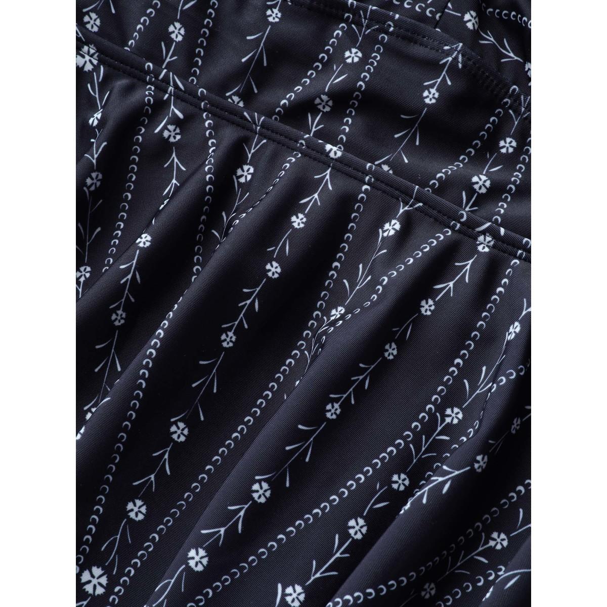 Plus Size Ditsy Floral & Geo Graphic Crossover Swim Dress Women's Swimwear Black Beach Bodycon Heart neckline High stretch Curve Swim Dresses BloomChic 30/6X Product Image