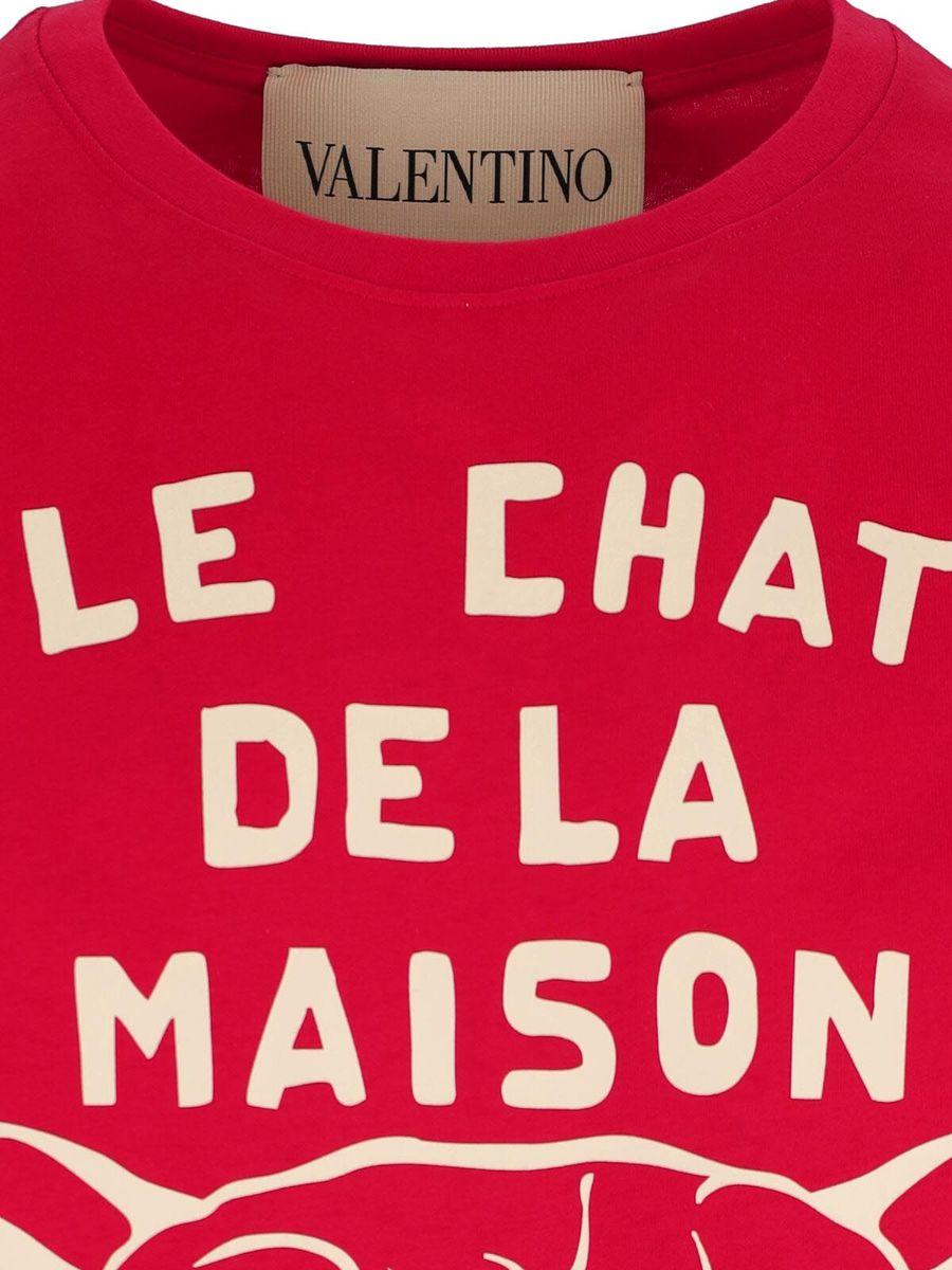 VALENTINO Graphic Print House Cat Crew Neck T-shirt In Red Product Image