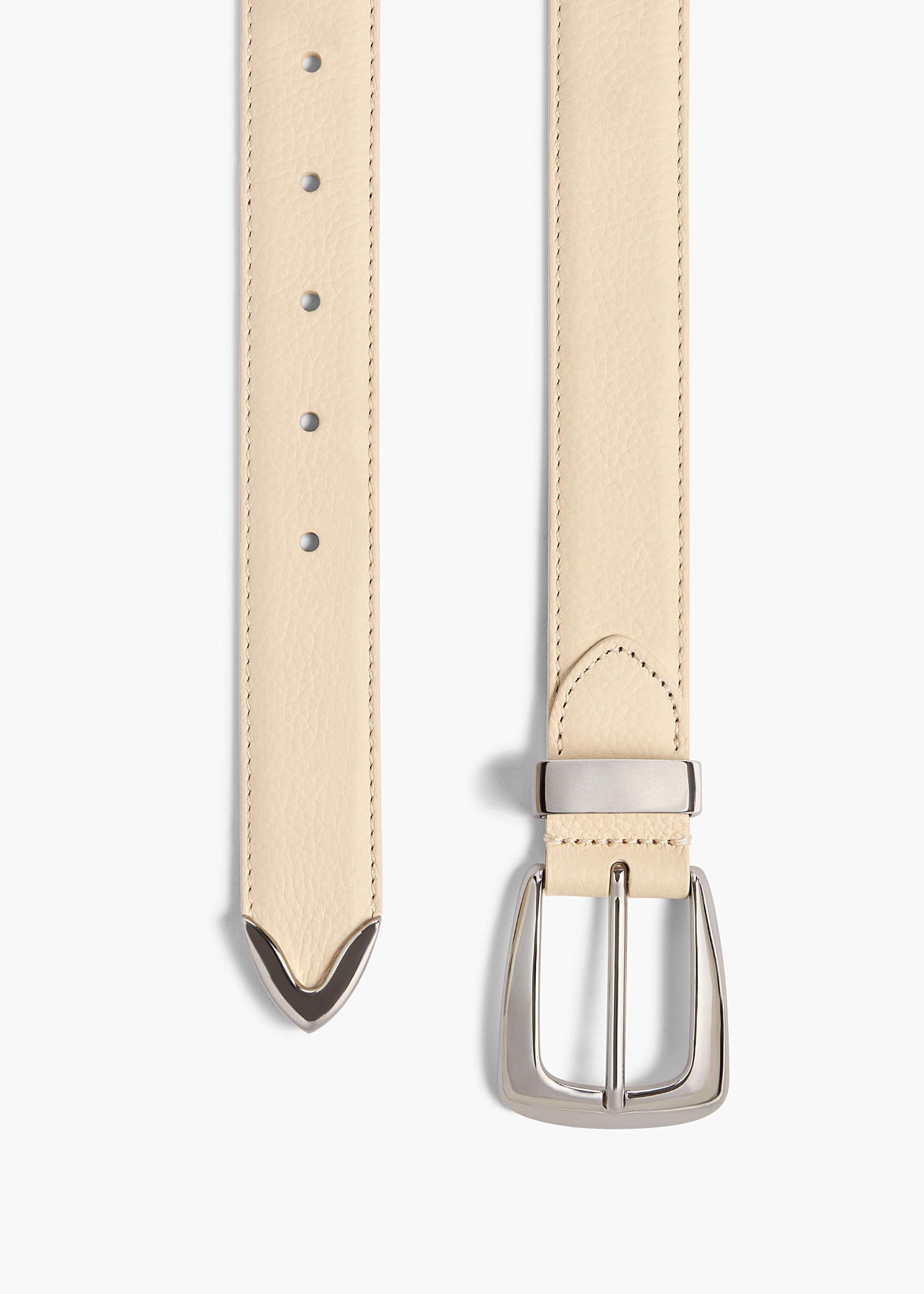 Benny Belt in Dark Ivory Pebbled Leather with Silver Product Image