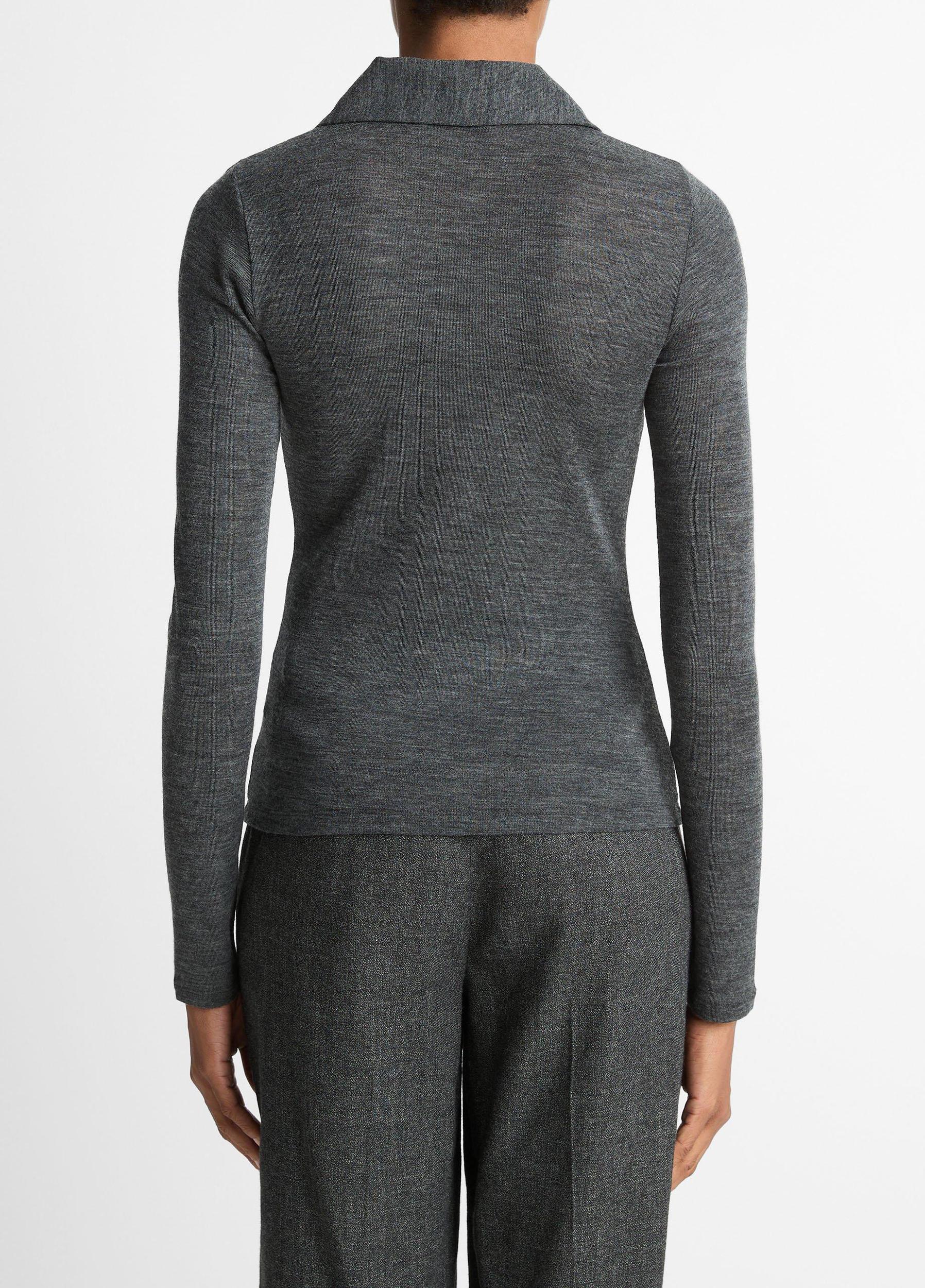 Wool Long-Sleeve Polo Top Product Image