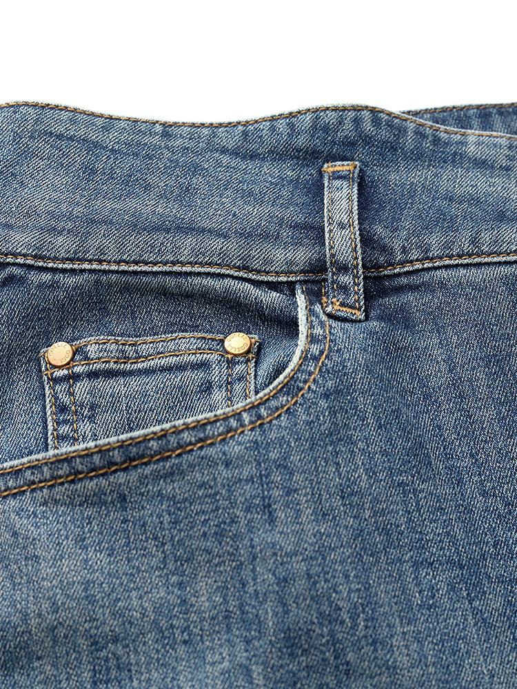 High-Waisted Loose Straight Full Length Women Jeans Product Image