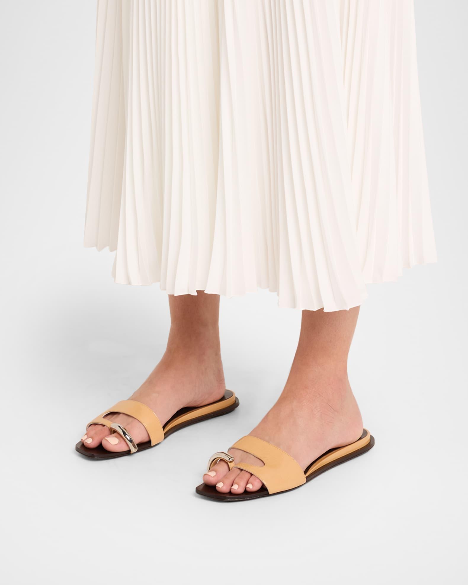 Pierced Leather Toe Ring Flat Sandals Product Image