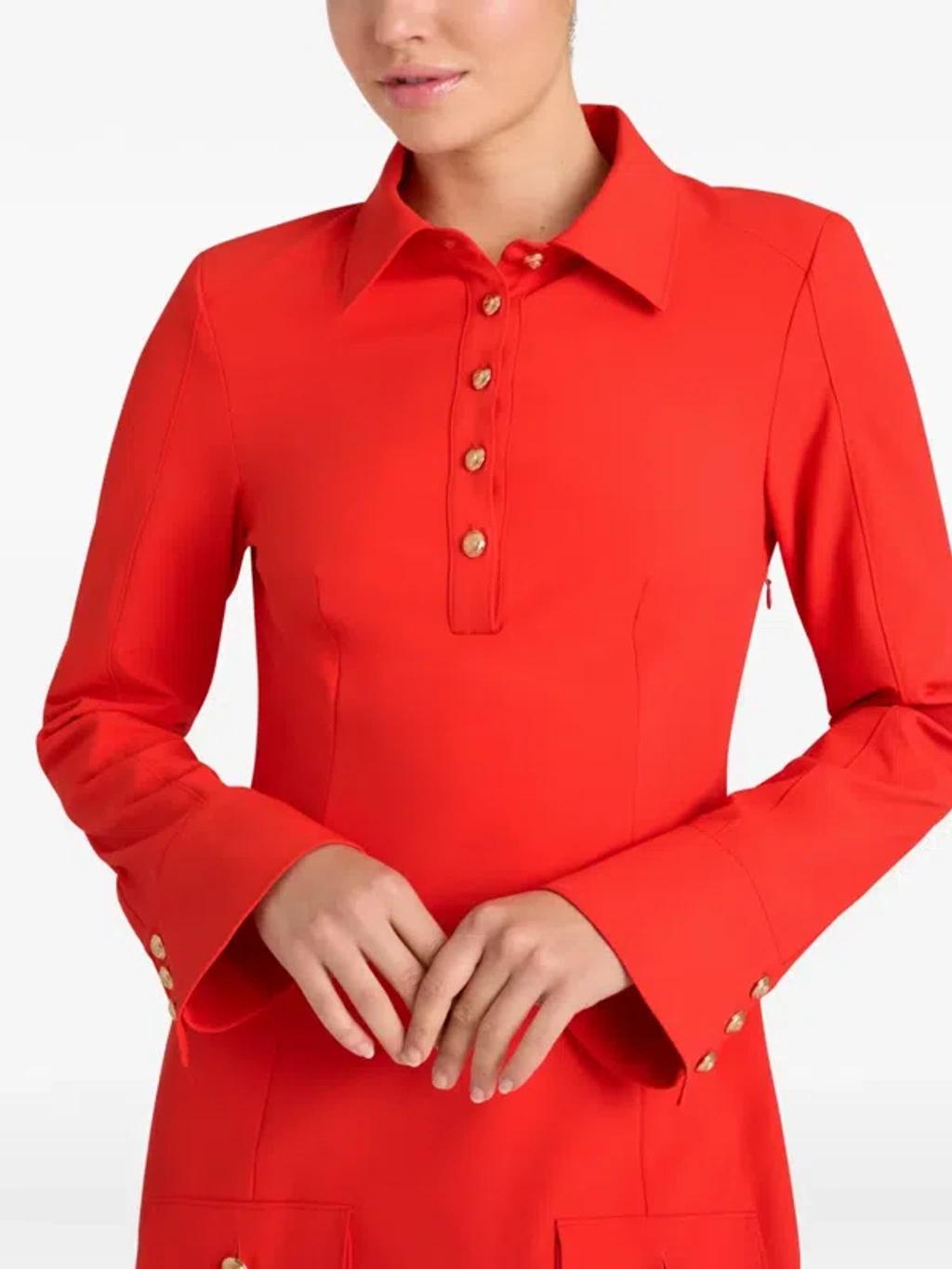 CINQ À SEPT Lea Long Sleeve Mini Shirtdress In Orange Product Image