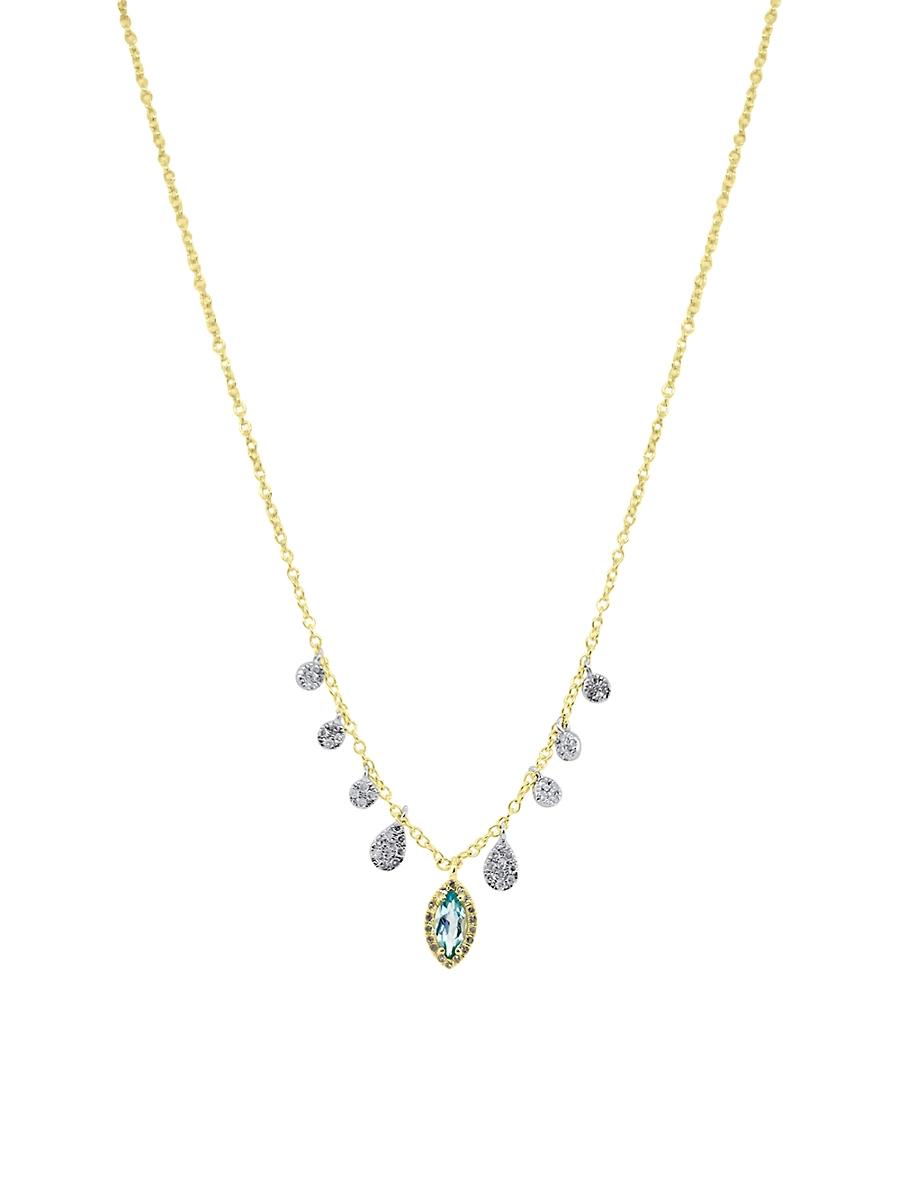 Womens Two-Tone 14K Gold, Blue Topaz & 0.16 TCW Diamond Pendant Necklace Product Image