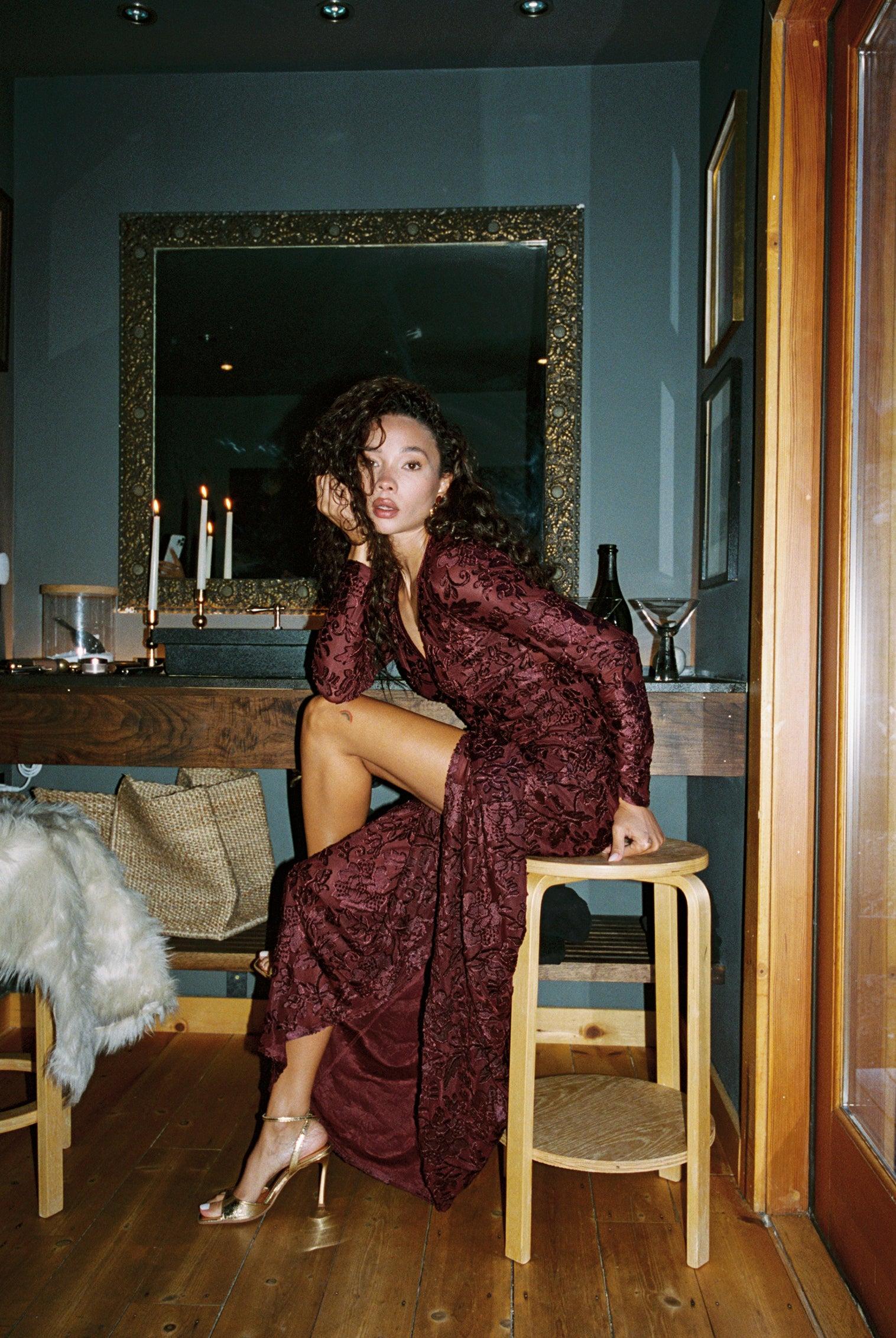 Angela Mulberry Velvet Burnout Long Sleeve Maxi Dress Product Image