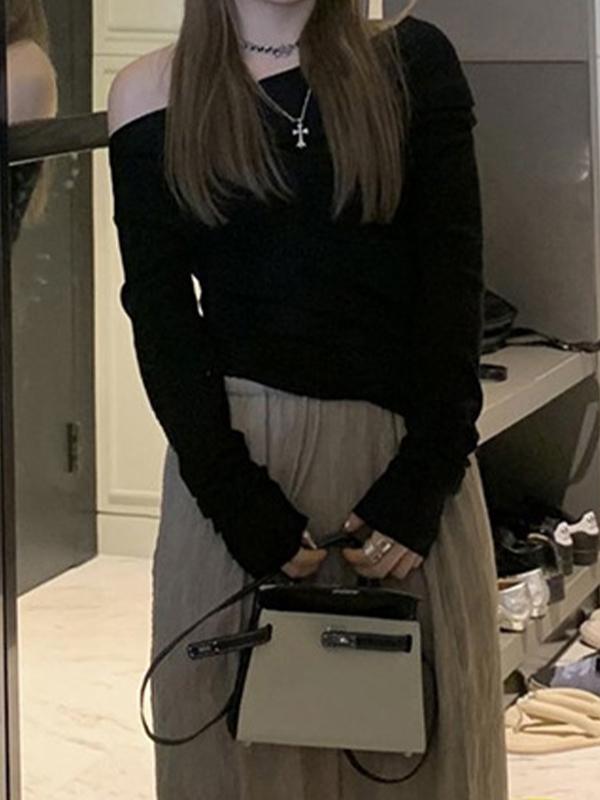 Solid Off Shoulder Long Sleeve Knit Product Image