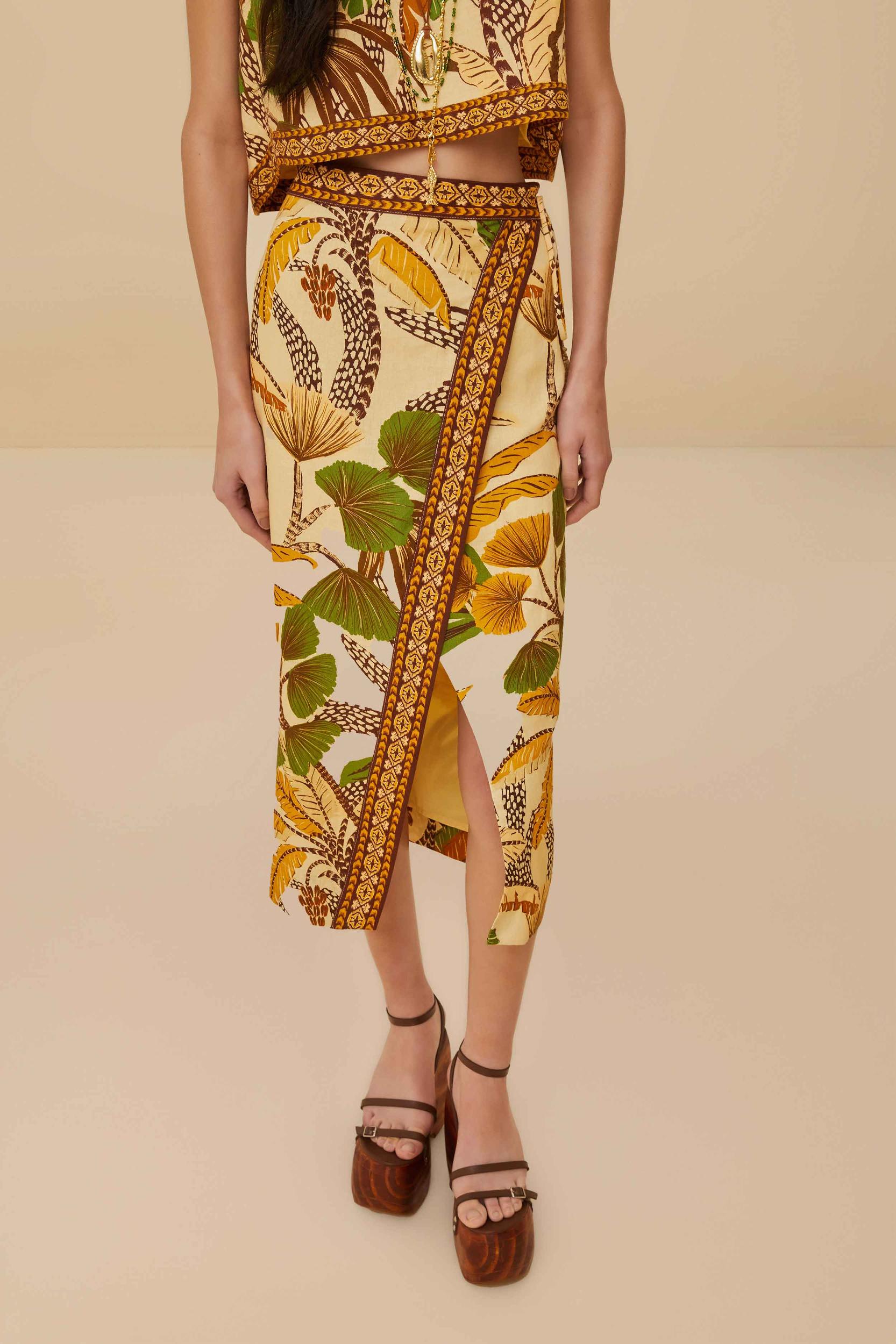 Sand Foliage Sketch LENZING™ ECOVERO™ Euroflax™ Midi Skirt Product Image