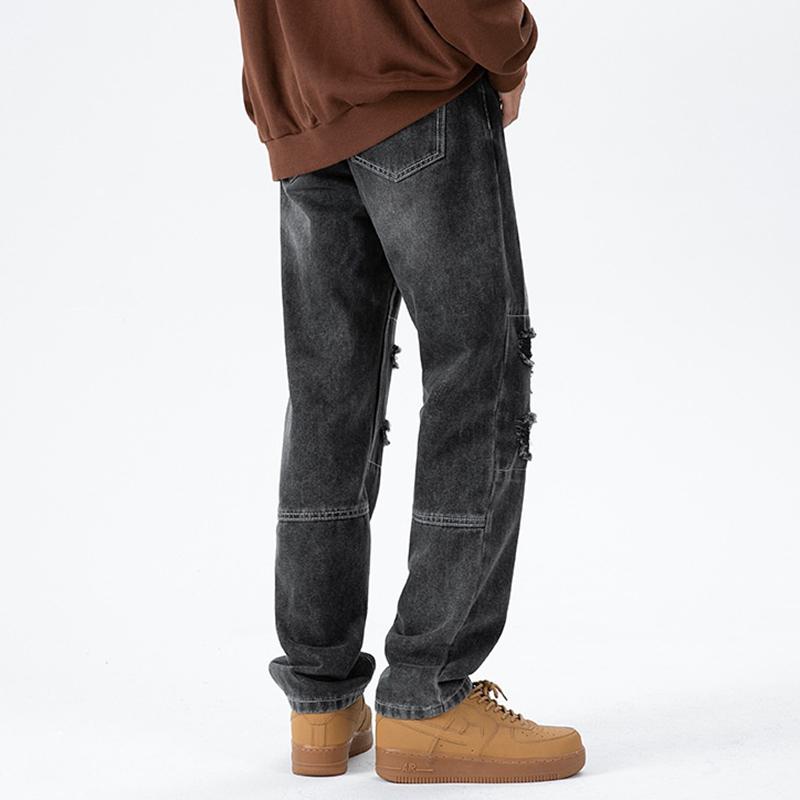 Men's Retro Street Trendy Ripped Patch Jeans Product Image