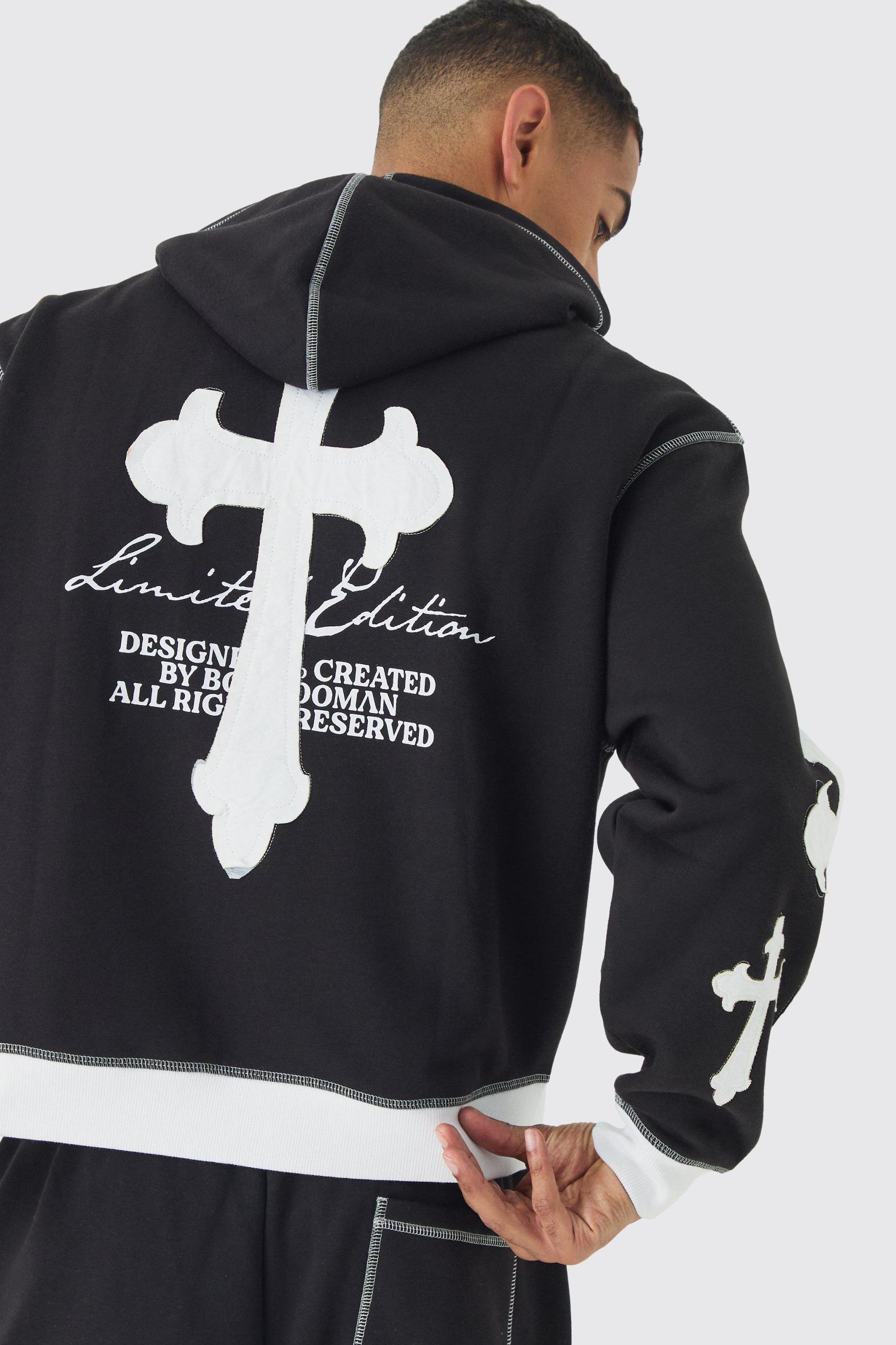Oversized Boxy Limited Edition Cross Applique Hoodie and Sweatpants Tracksuit | boohooMAN USA Product Image