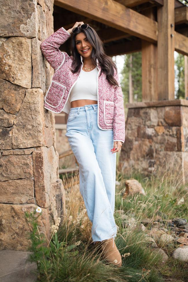Set Me Free Berry Floral Quilted Jacket FINAL SALE Product Image