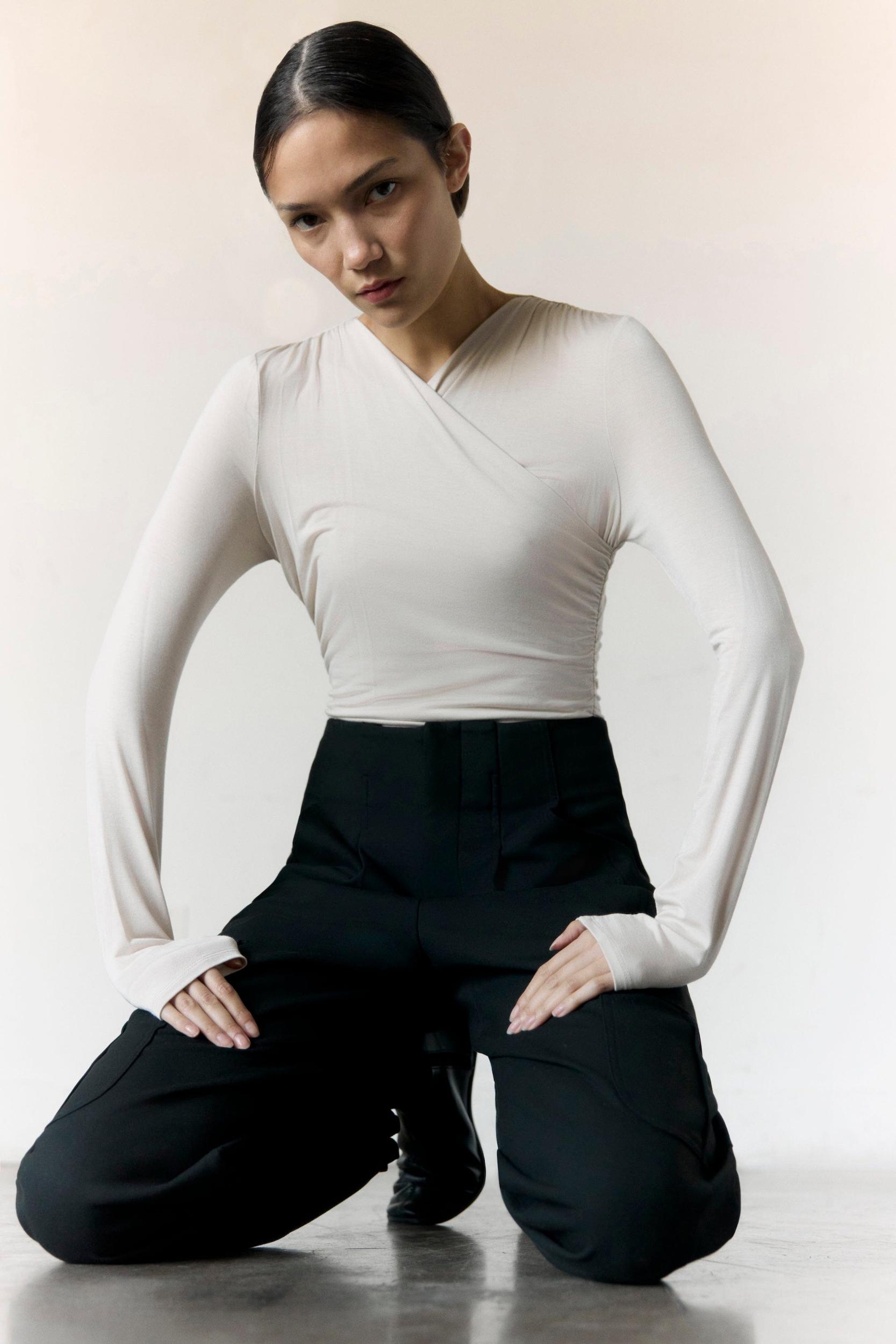 Lilou Wrap-Neck Long-Sleeve Tee Product Image