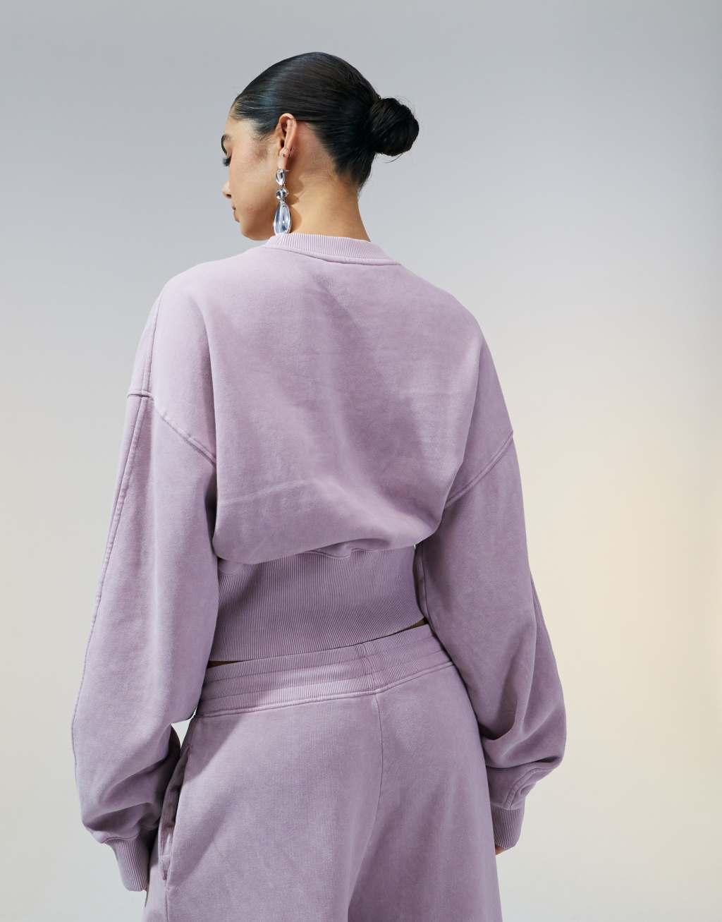 ASOS DESIGN oversized sweatshirt with ruched waist detail in washed mauve - part of a set Product Image