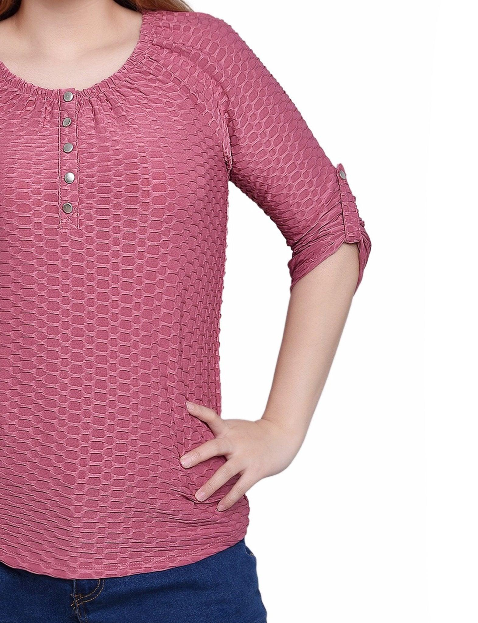 Mauve 3/4 Sleeve Blouse With Necklace - Petite Product Image