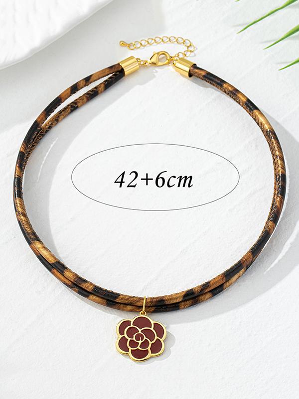 Double Layered Flower Shape Leopard Necklaces Accessories Product Image