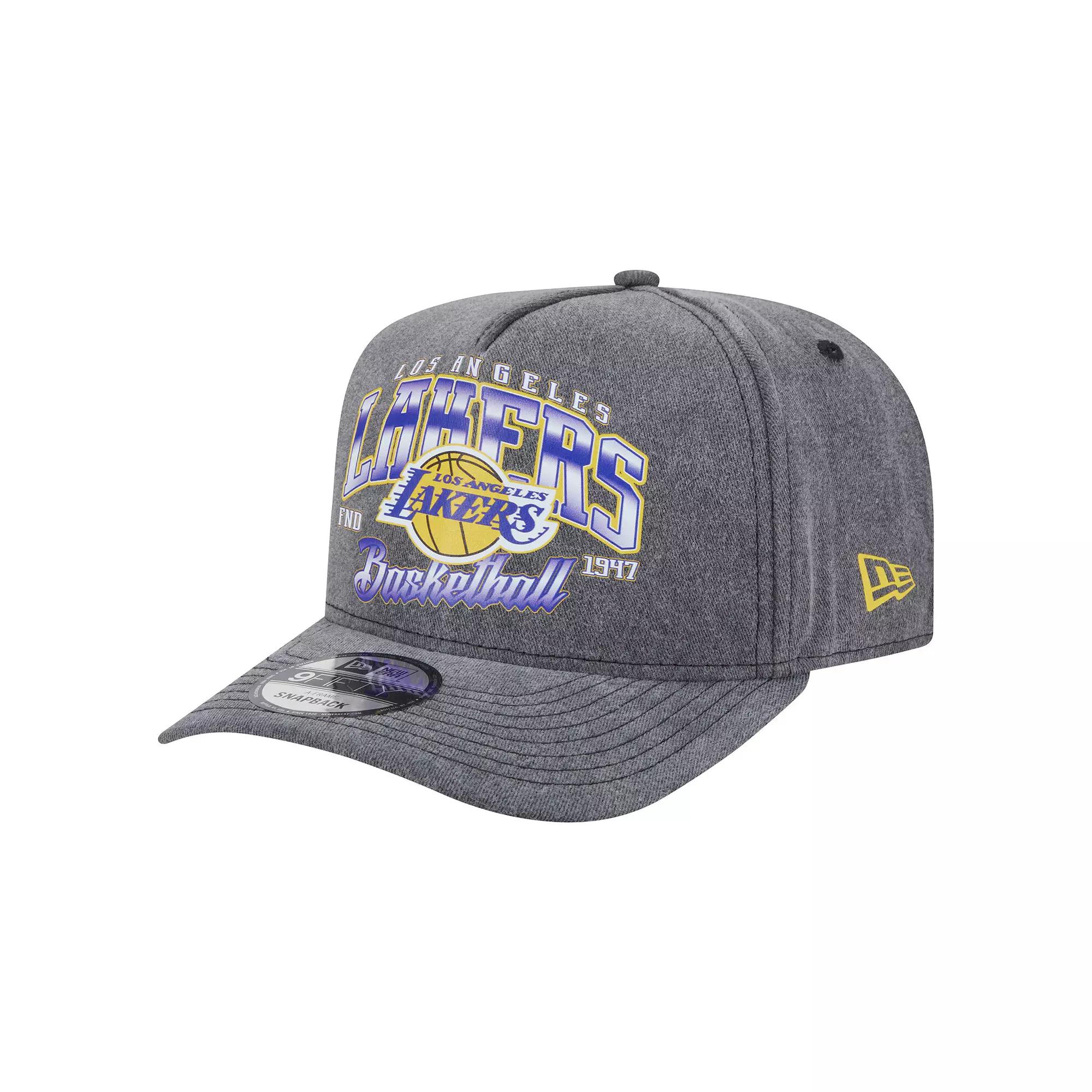 Men's New Era  Charcoal Los Angeles Lakers Throwback Washed Pre-Curved 9FIFTY Snapback Hat Product Image