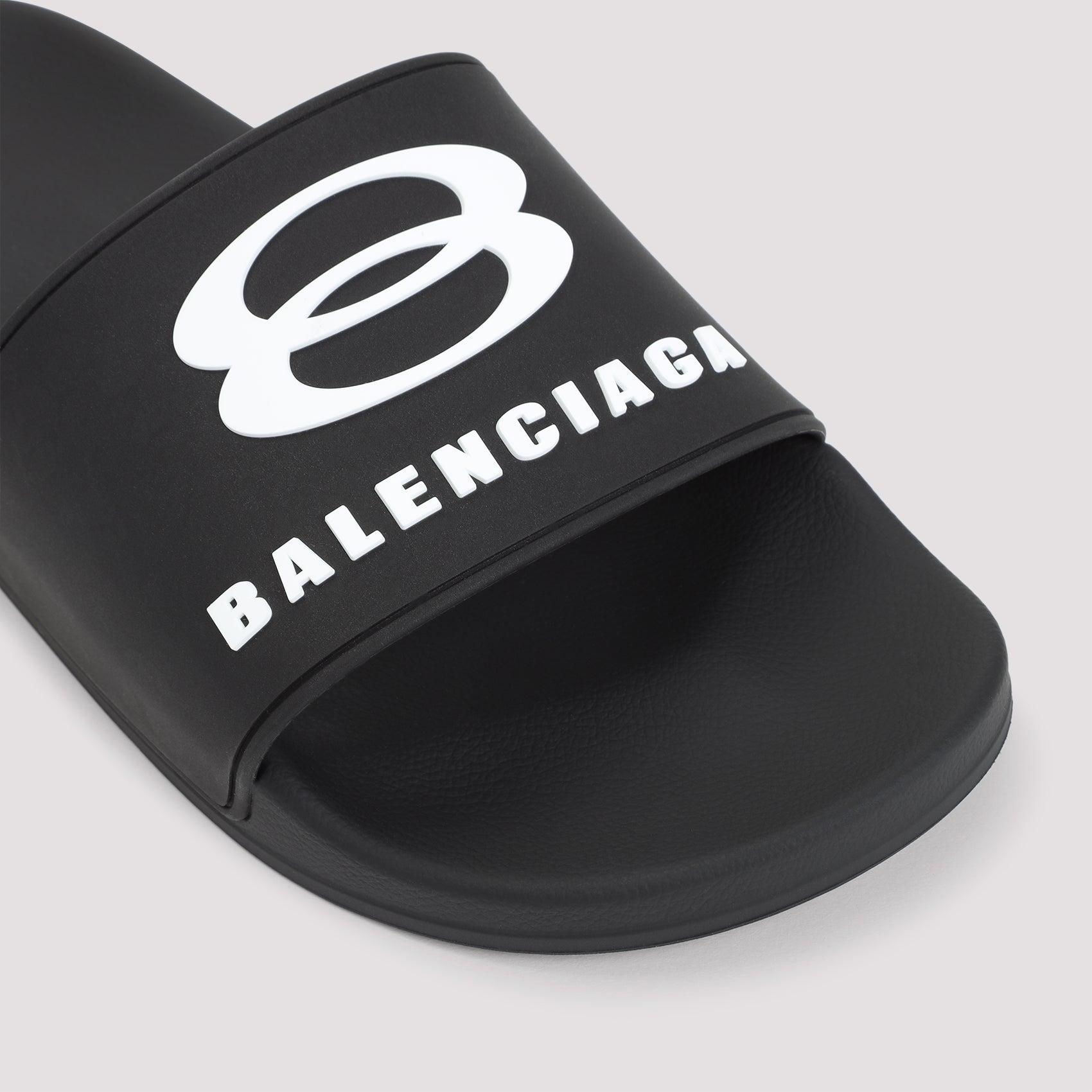 BALENCIAGA Rubber Slide Sandals For The Pool Men In Black White Product Image